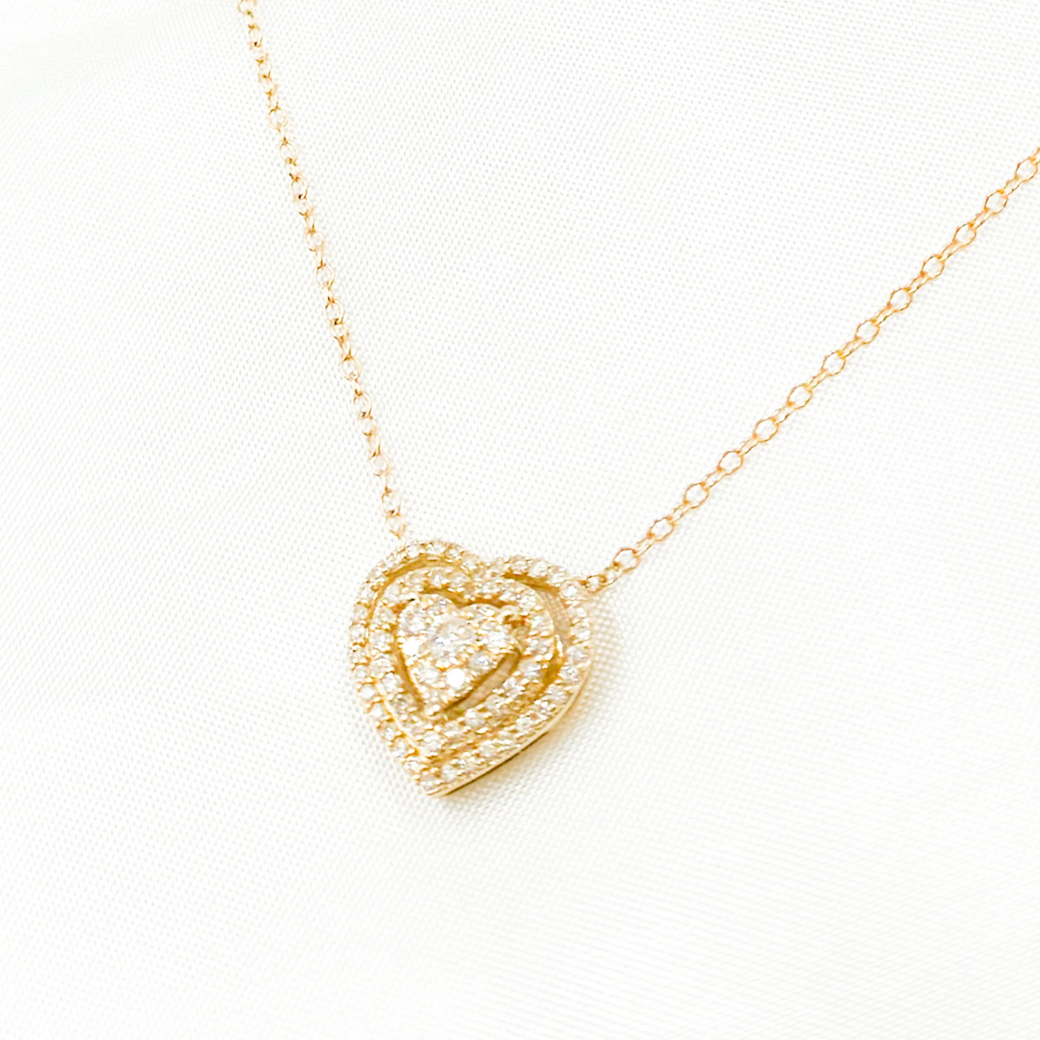 NFG71215. 14k Solid Gold Diamond Triple Heart Necklace - Image 4