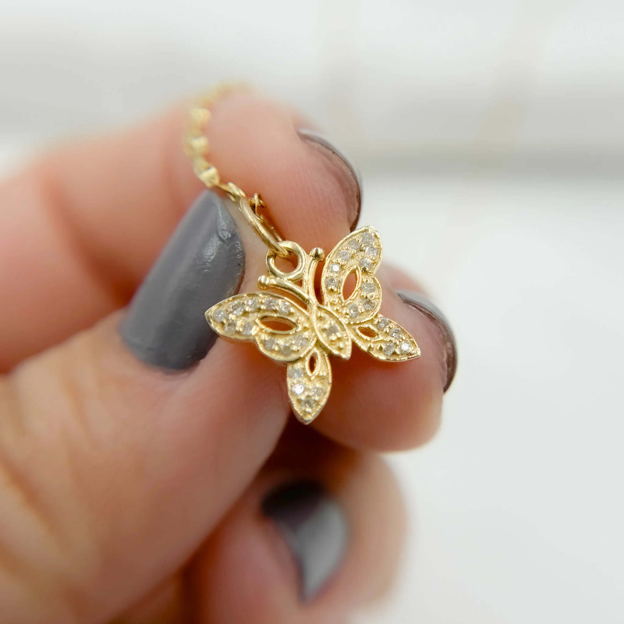 14k Solid Gold Diamonds Butterfly Charm. GDP391 - Image 2