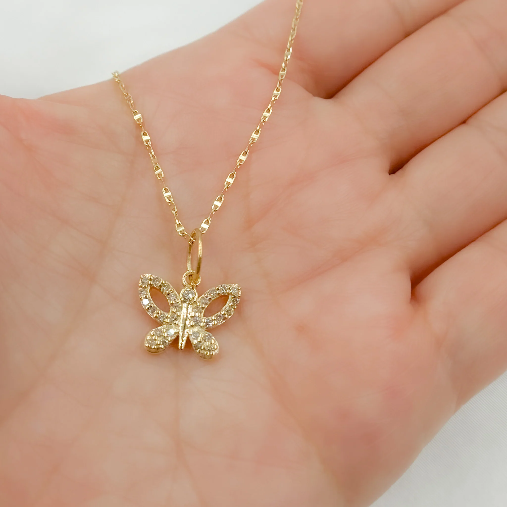 14k Solid Gold Diamonds Butterfly Charm. GDP630