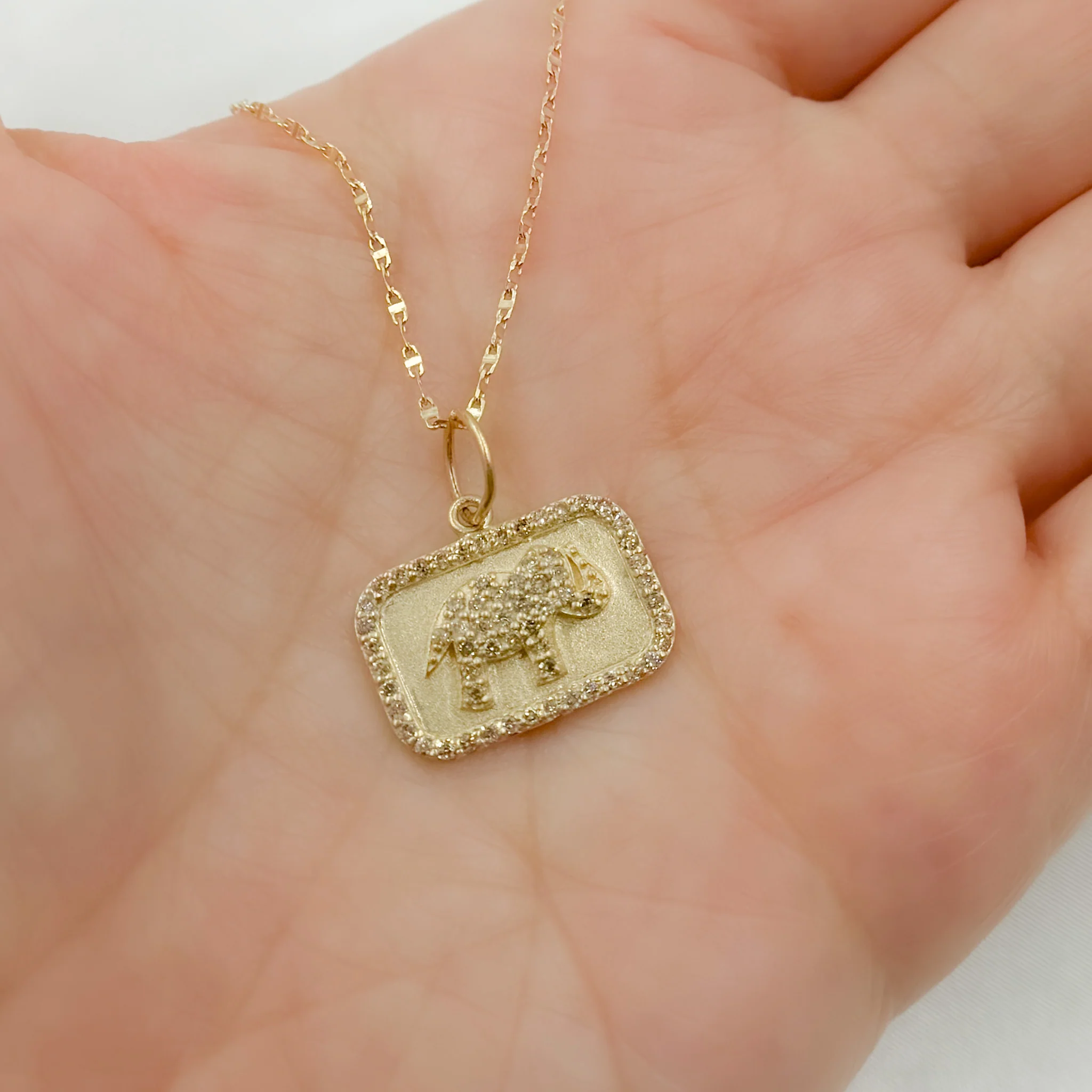 14k Solid Gold Diamonds Elephant Rectangle Charm. GDP517 - Image 3