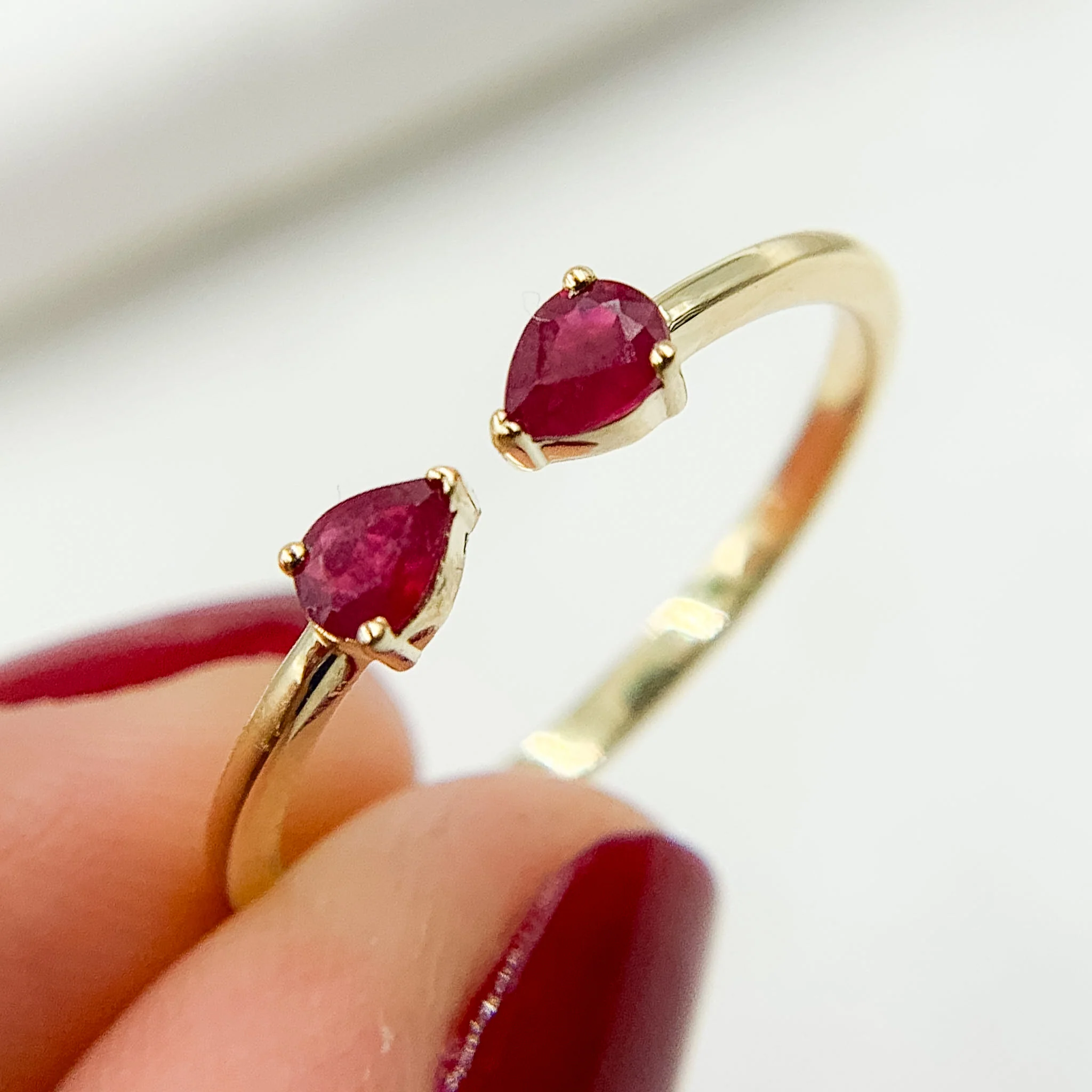 RN412970. 14K Solid Gold Gemstone 2 Drop Open Ring - Image 5