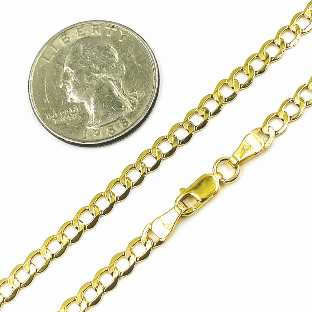 14K17. 14K Solid Gold Hollow Flat Curb Necklace - Image 5