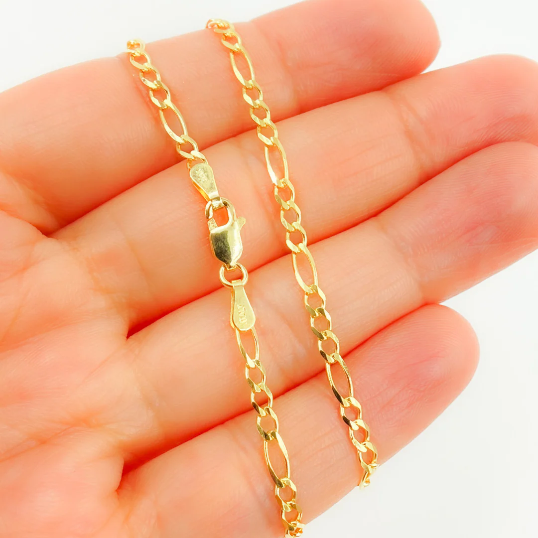 058GL3BPT2A8L001. 14K Solid Gold Flat Figaro Chain - Image 2