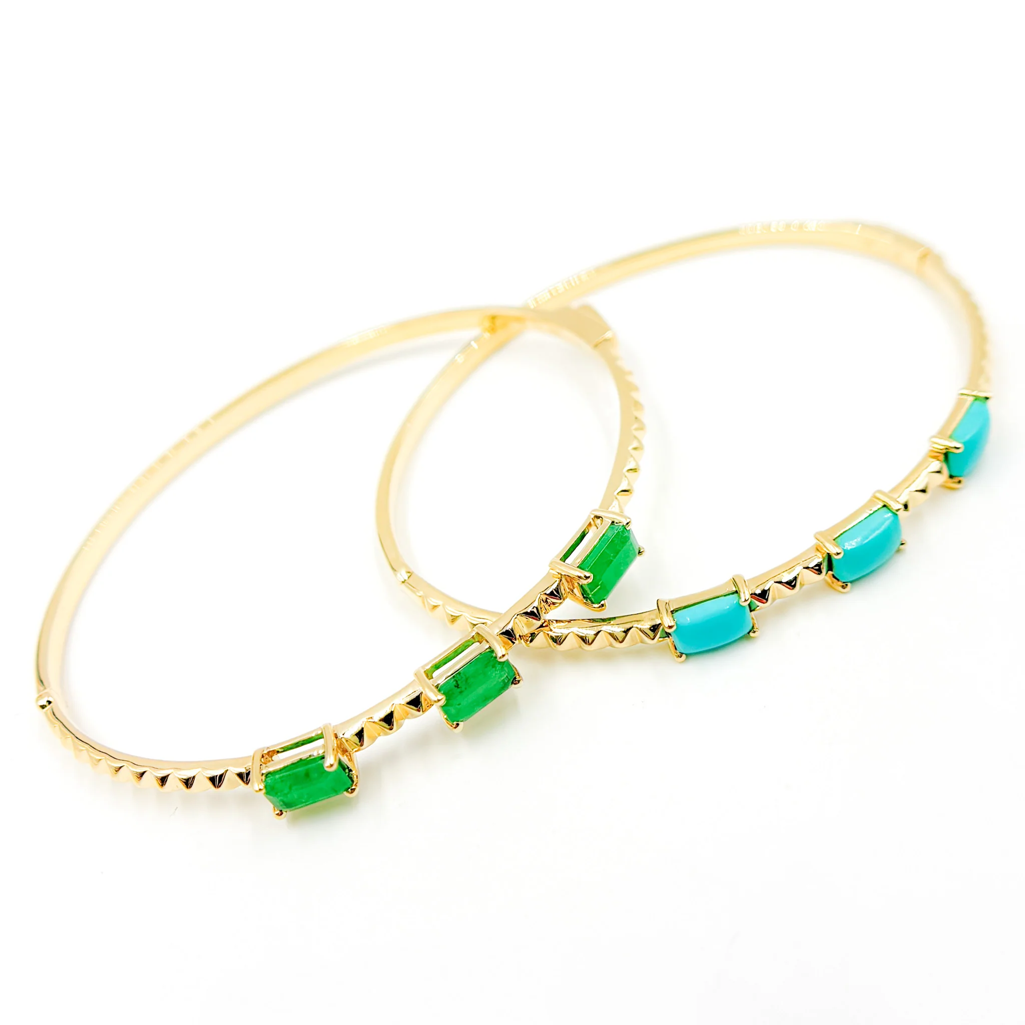 CB96494. 14K Solid Gold Gemstone Bangle - Image 5