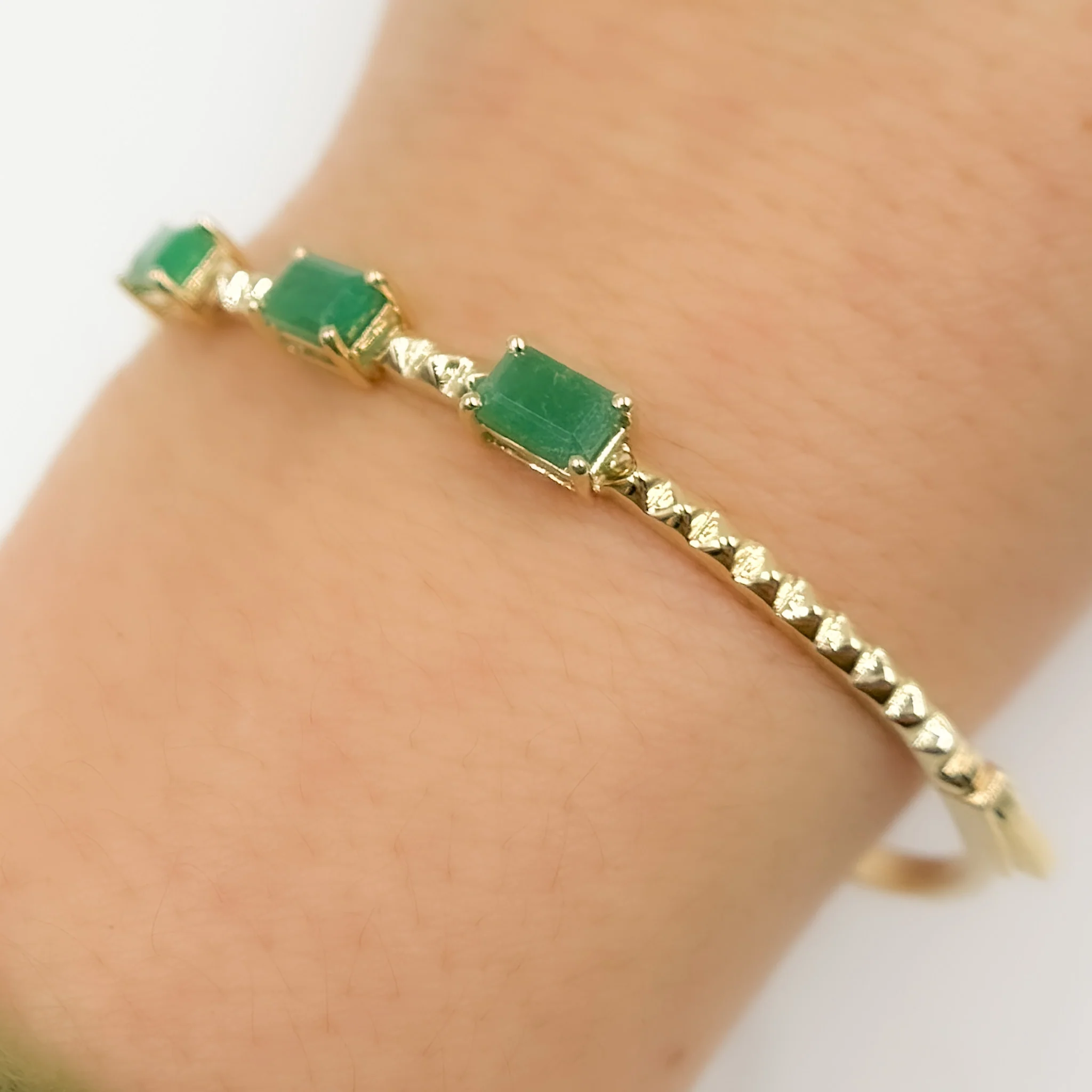 CB96494. 14K Solid Gold Gemstone Bangle - Image 6