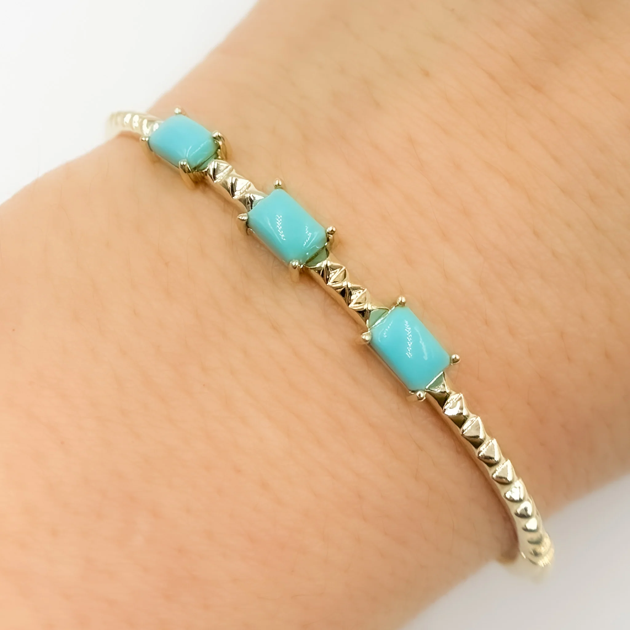 CB96494. 14K Solid Gold Gemstone Bangle - Image 7