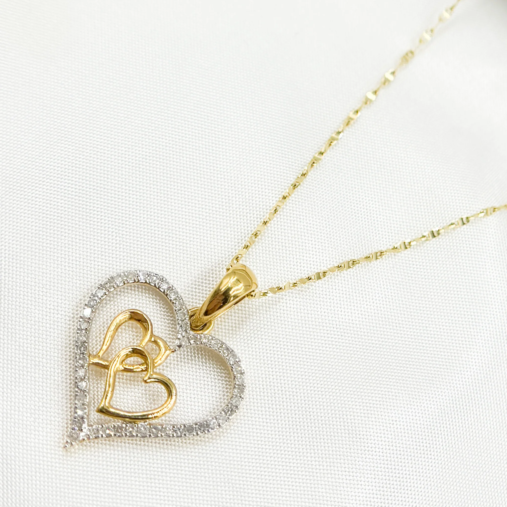 14K Solid Gold Diamond Heart Charm with Two Hearts in the Center. EJP1489 - Image 3