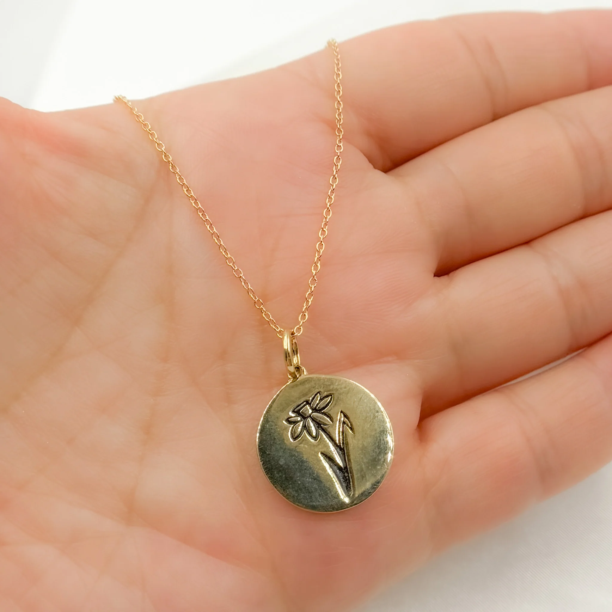 14k Solid Gold Medallion Flower-Month Necklace. NFA71222 - Image 5