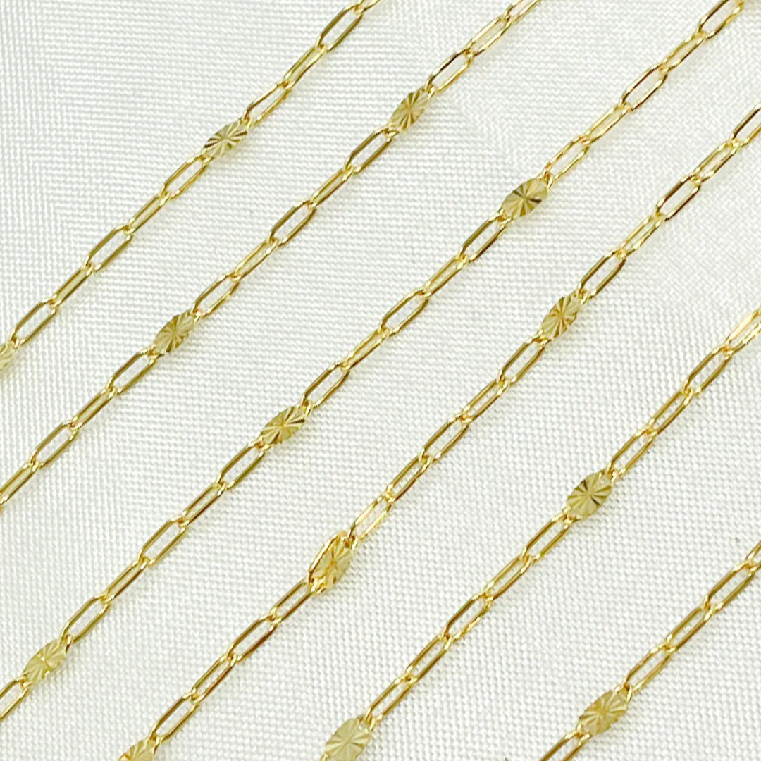 035FV84byFt. 14k Solid Gold Smooth Paperclip & Diamond Cut Oval Link Chain - Image 4