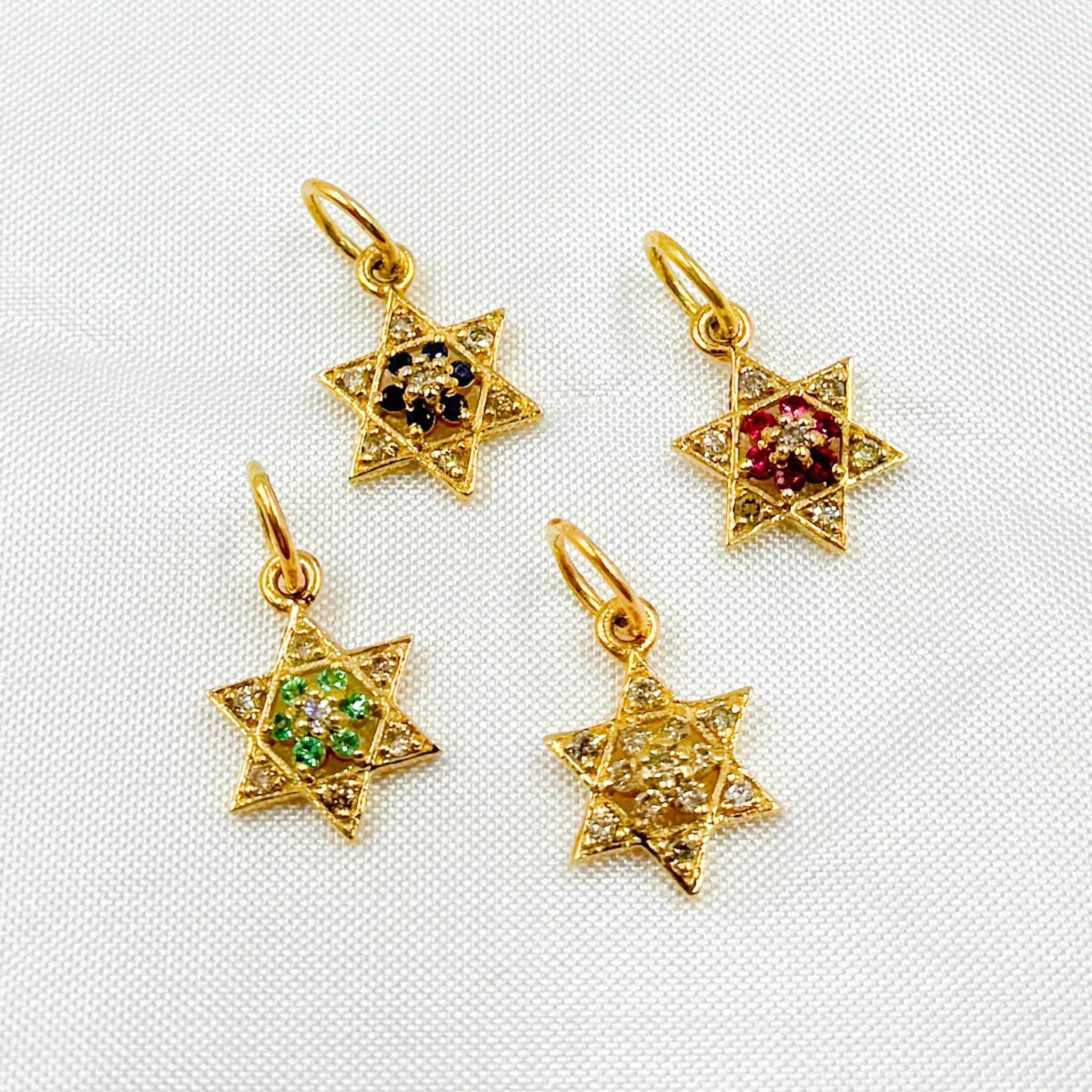 GDP393. 14K Solid Gold Diamond Star Charm with Gemstone