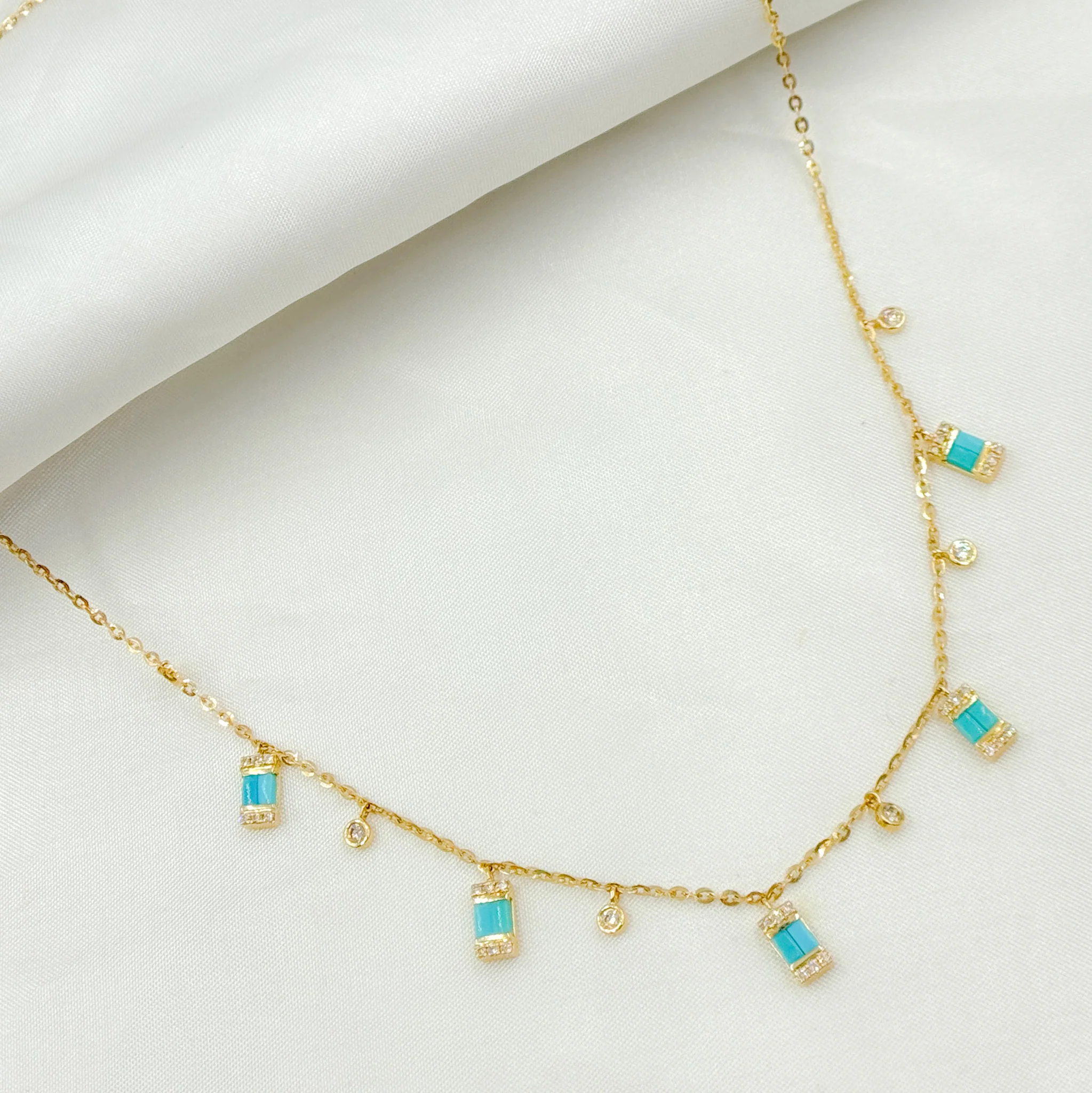CN96316. 14K Solid Gold Gemstone and Diamond Dangle Necklace - Image 7