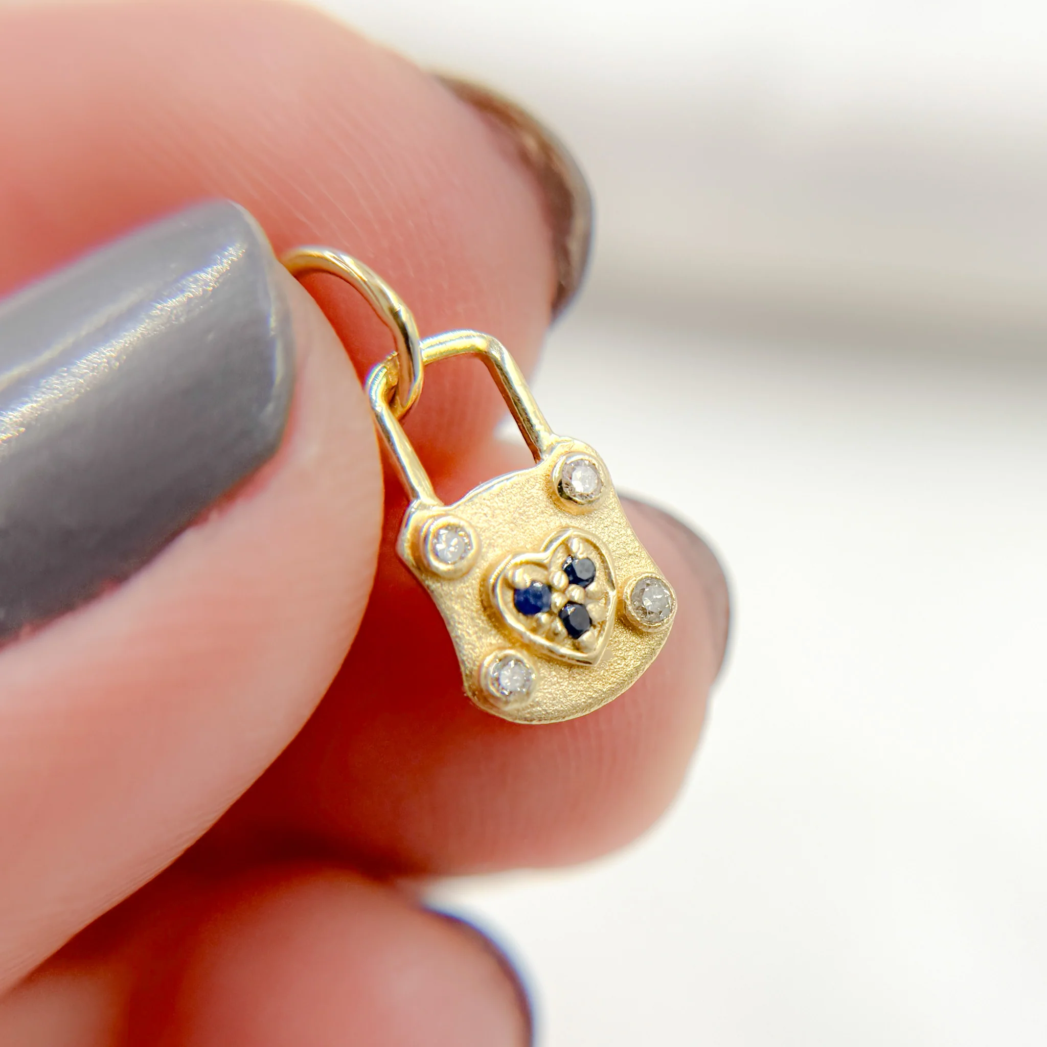 GDP553. 14K Solid Gold Diamond Heart Lock Charm - Image 4
