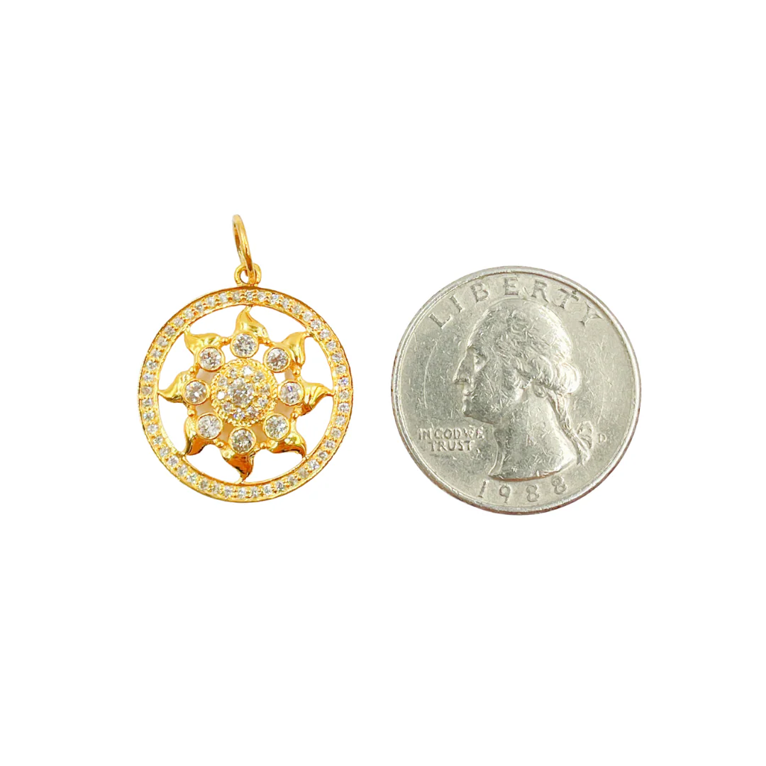 14K Solid Gold with Diamonds Circle Charm with Sun in the Center. GDP214 - Image 3