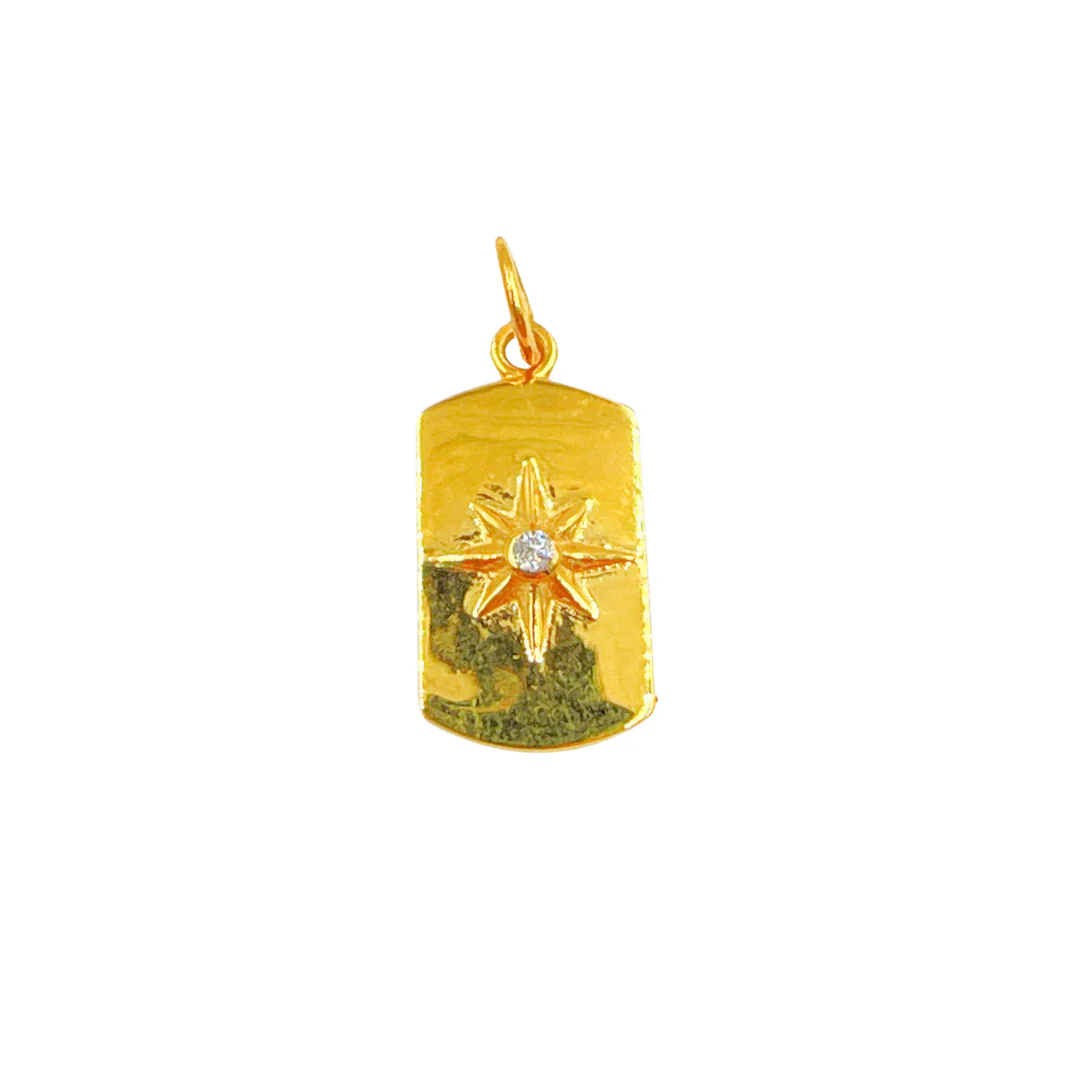 GDP270. 14K Solid Gold with Diamonds Rectangle Shape Charm with Star in the Center - Image 4