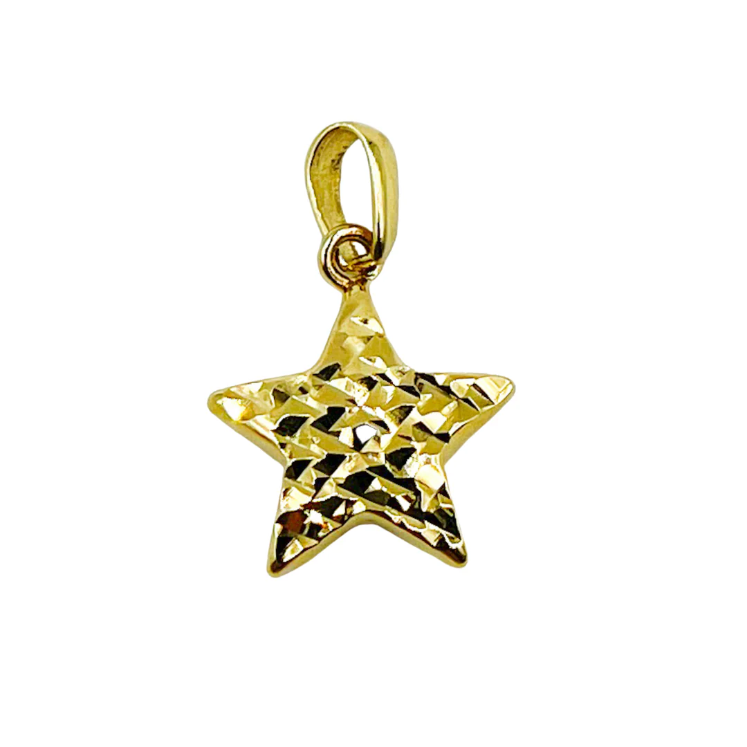14K Solid Texture Star Charm