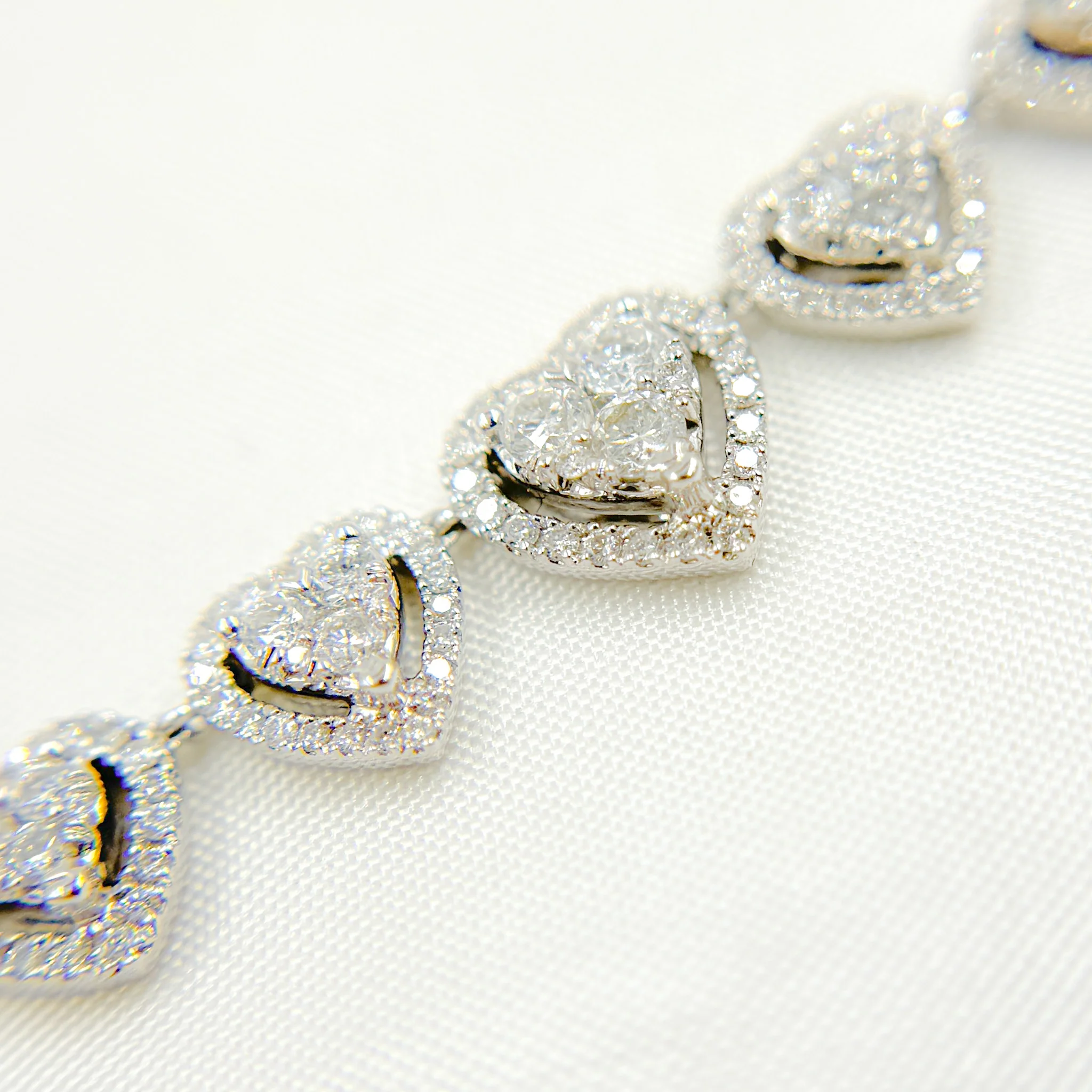 NK113052. 14K Solid White Gold Diamond Hearts Necklace - Image 4