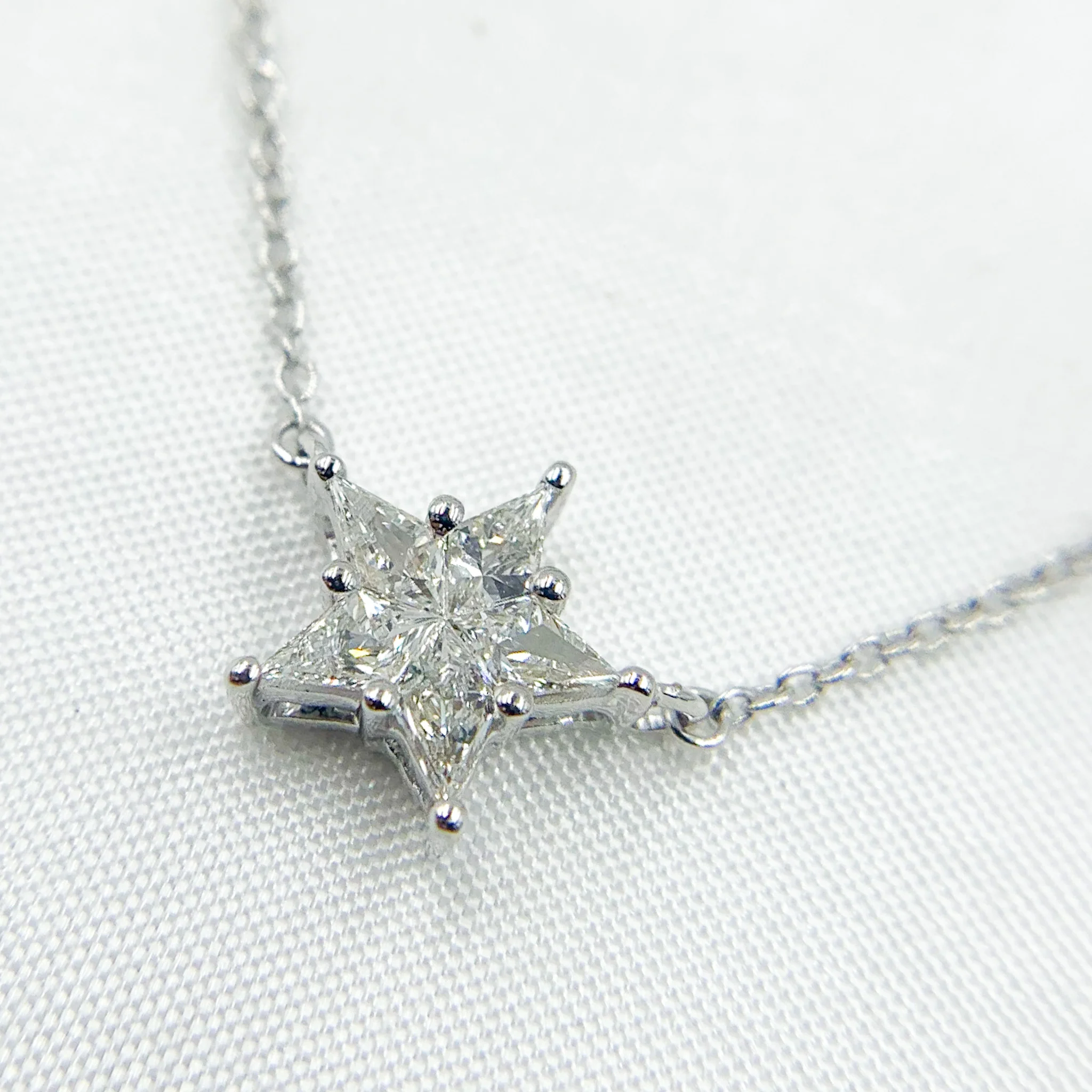 NFH71522. 14K Solid White Gold Diamond Star Necklace - Image 6