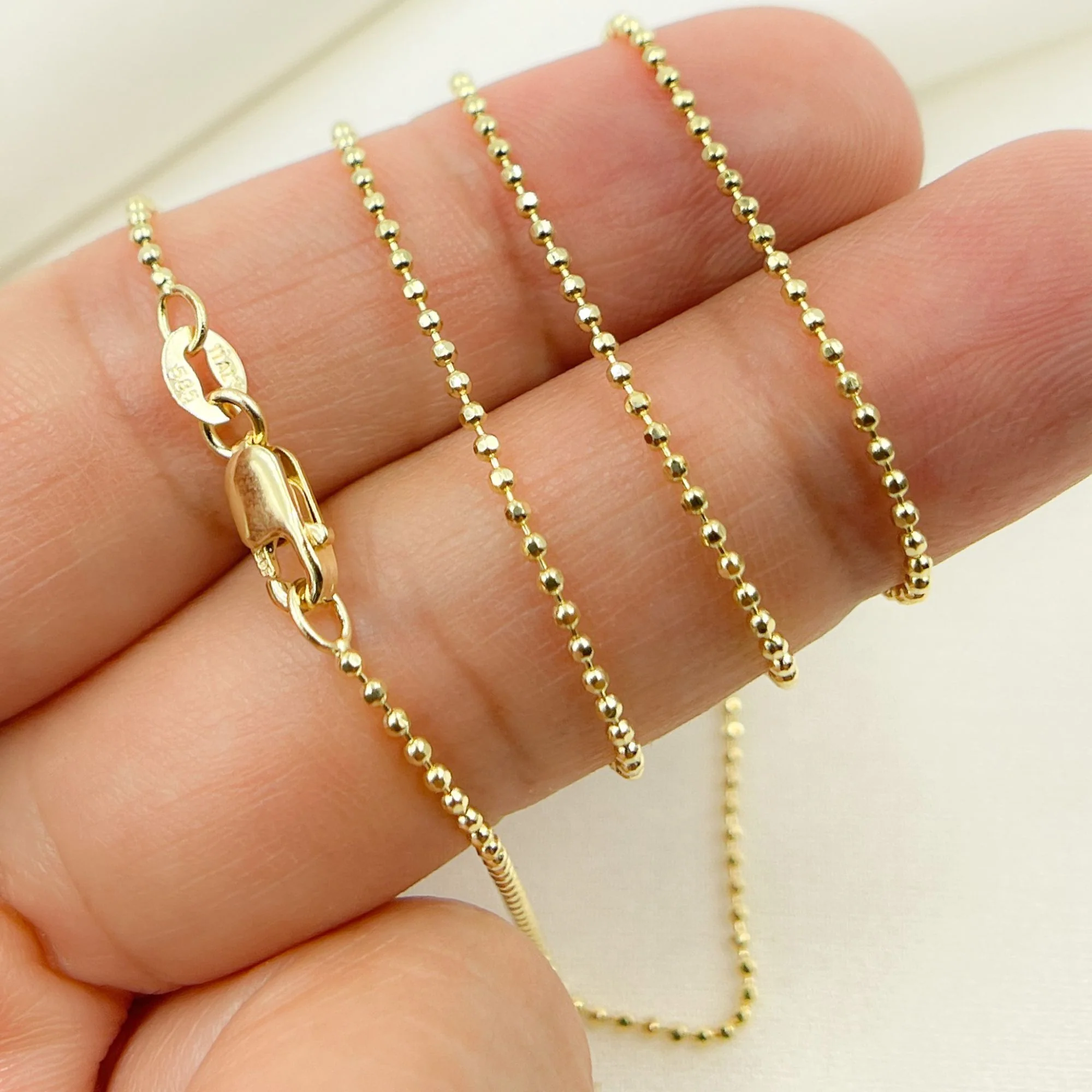 120CP8L. 14K Solid Yellow Gold Diamond Cut Ball Link Necklace
