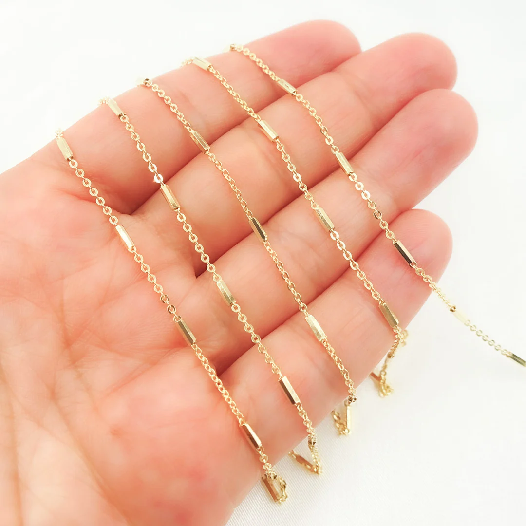 032R07B1TP0L8LbyFt. 14K Solid Yellow Gold Cable Bars Chain - Image 4