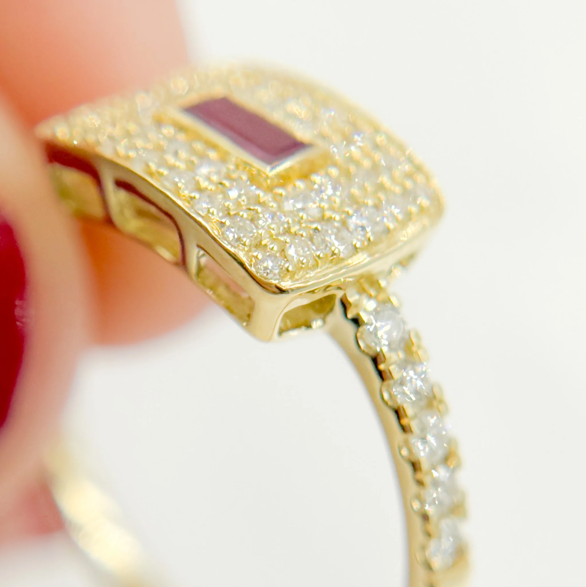 RN413054RU. 14K Solid Yellow Gold Diamond and Ruby Rectangle Ring - Image 5