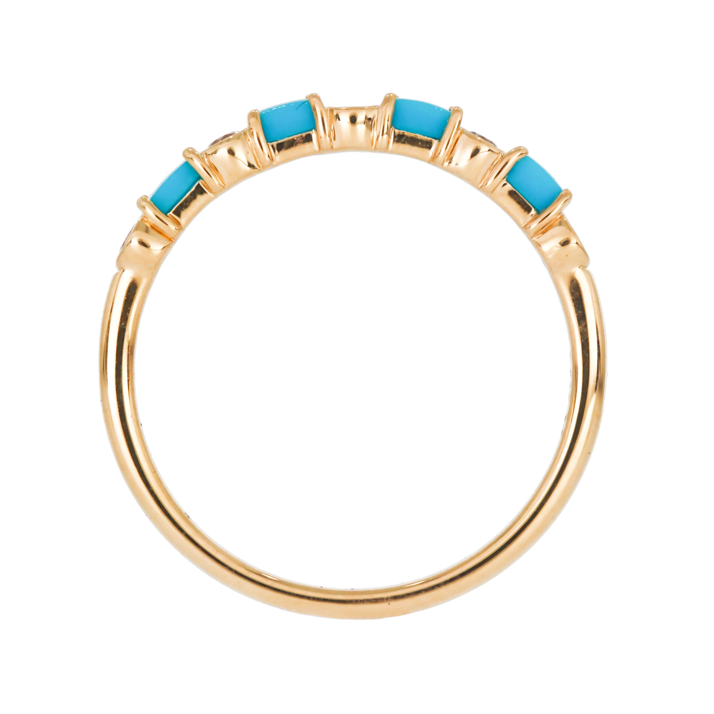 RAB01631TQ. 14K Solid Yellow Gold Diamond and Turquoise Band Ring - Image 4