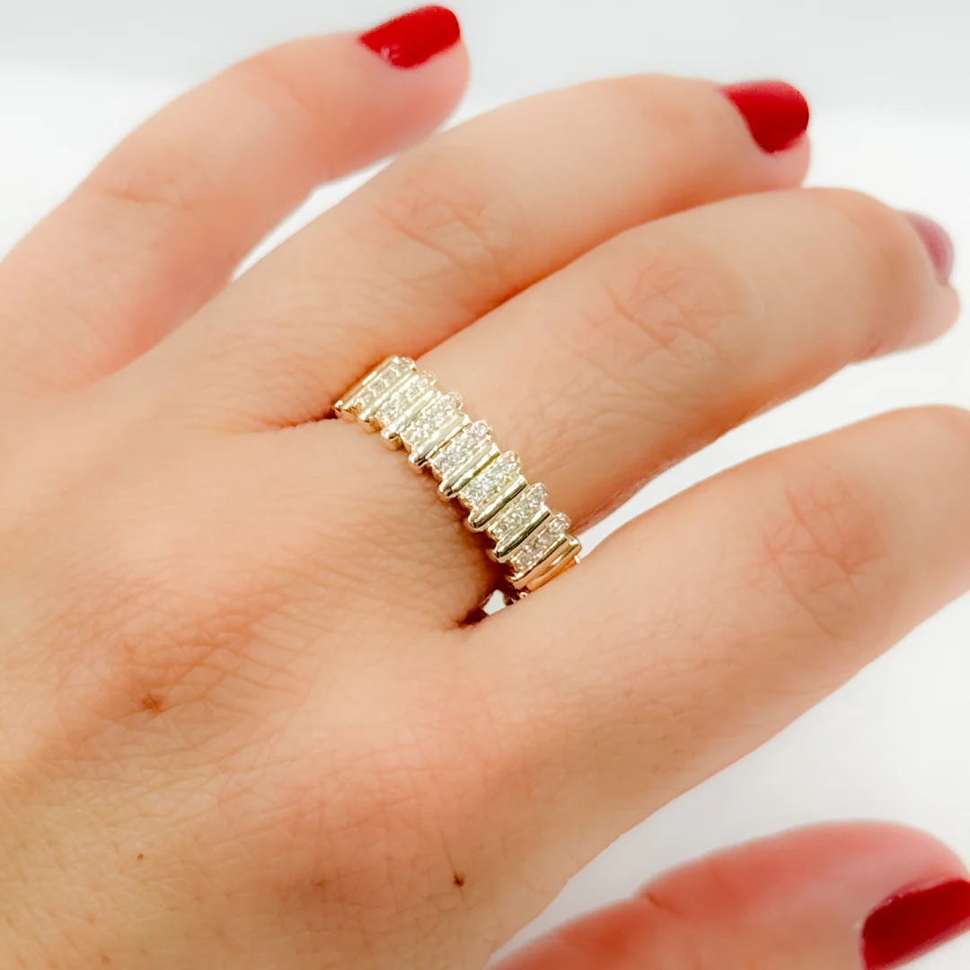 RN412531. 14K Solid Yellow Gold Diamond Bars Ring - Image 3