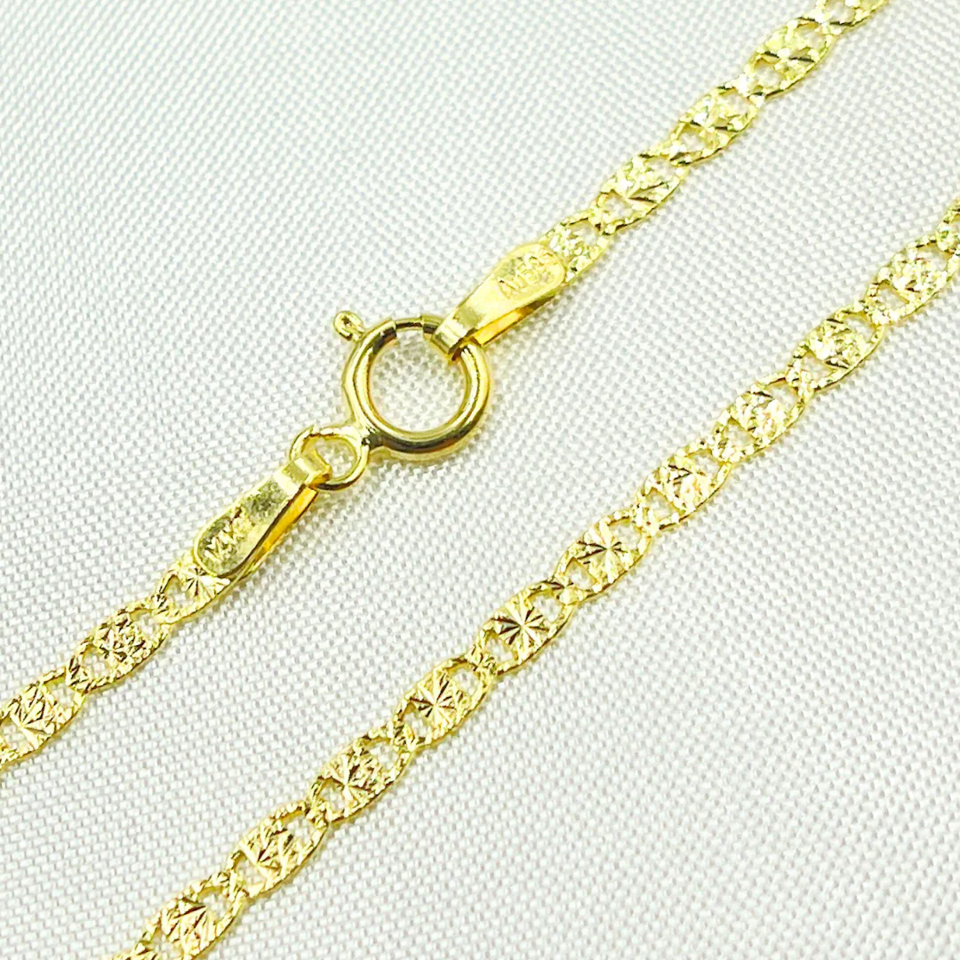 040FVAV1BPS2D4L669. 14k Solid Yellow Gold Diamond Cut Marina Link Necklace - Image 4