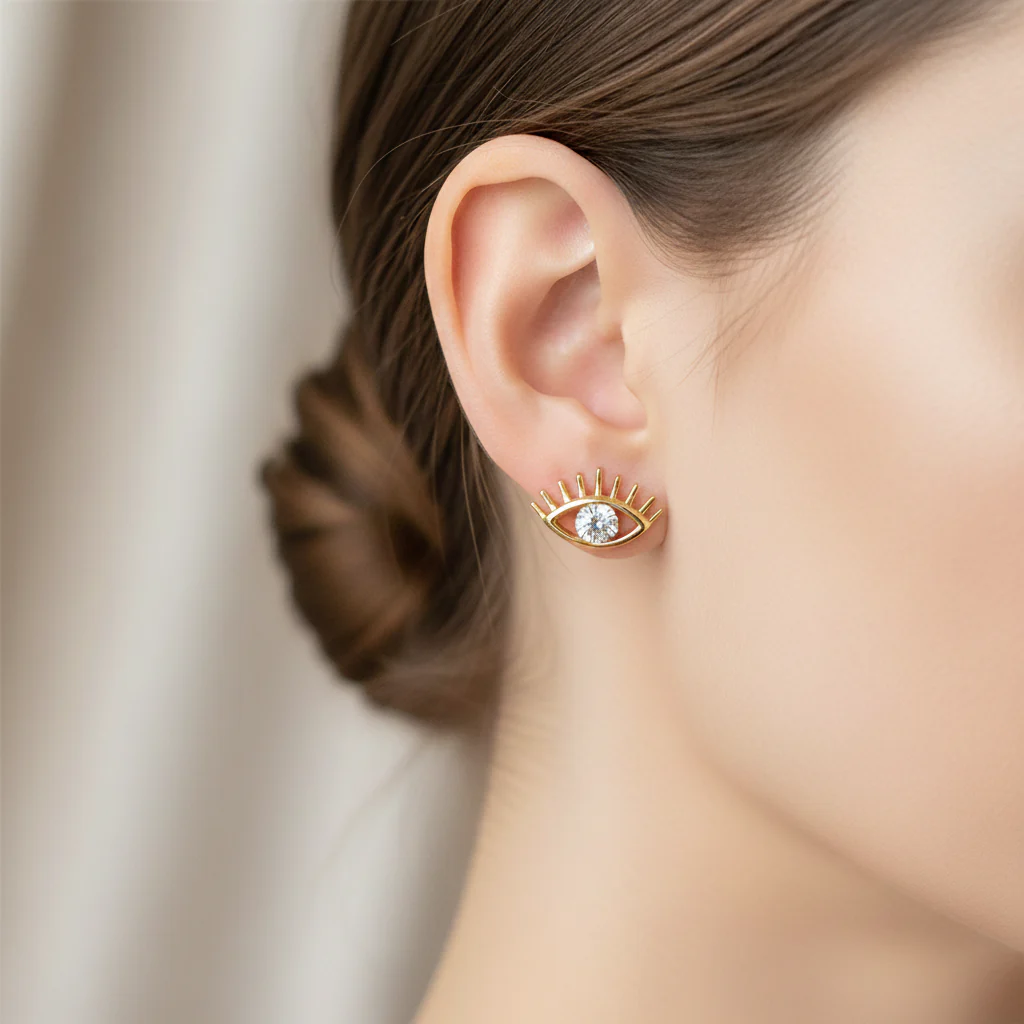 EFZ52004BS. 14K Solid Yellow Gold Diamond Eye Studs - Image 3