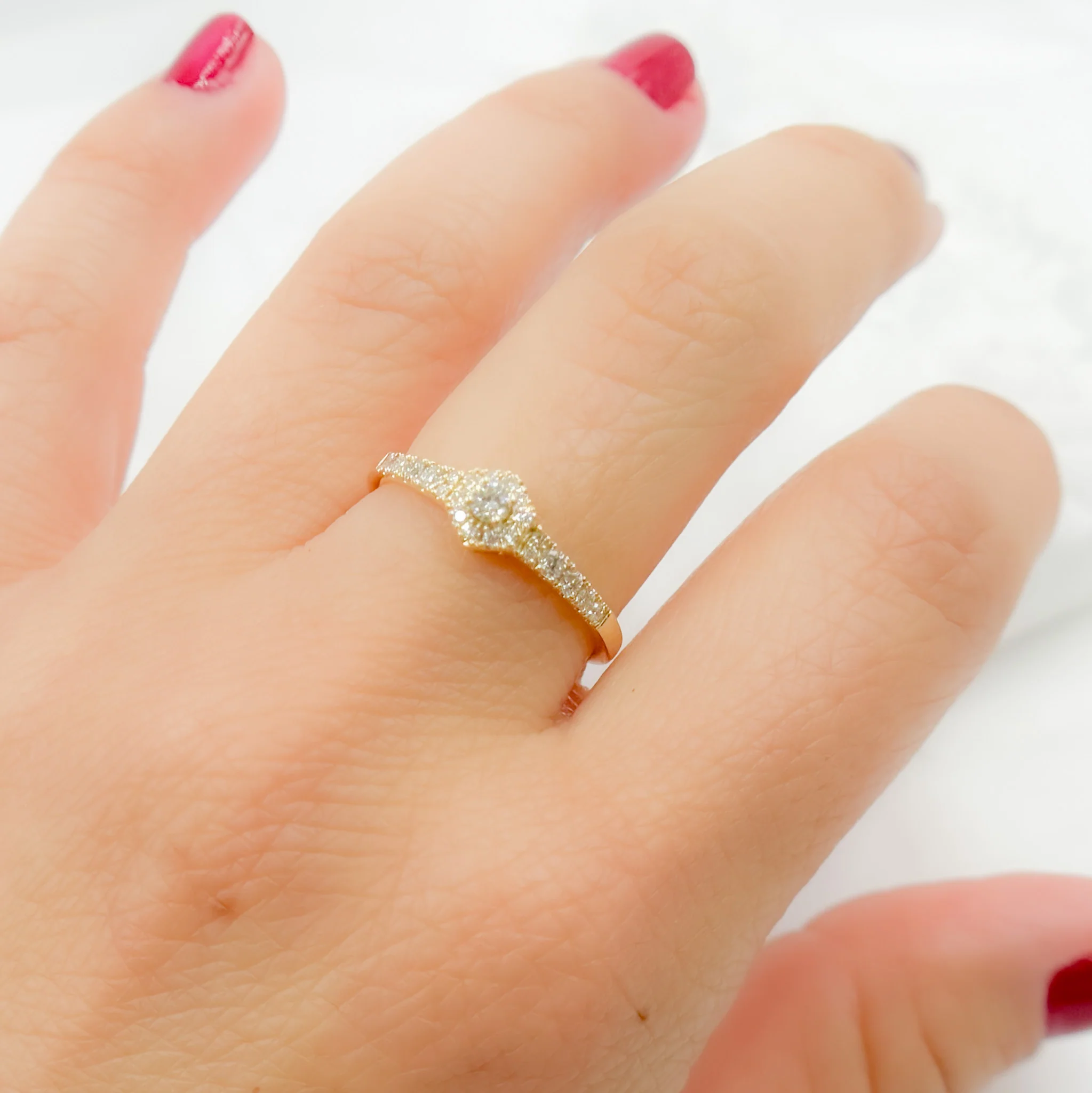 RN412972. 14K Solid Yellow Gold Diamond Hexagon Ring - Image 2
