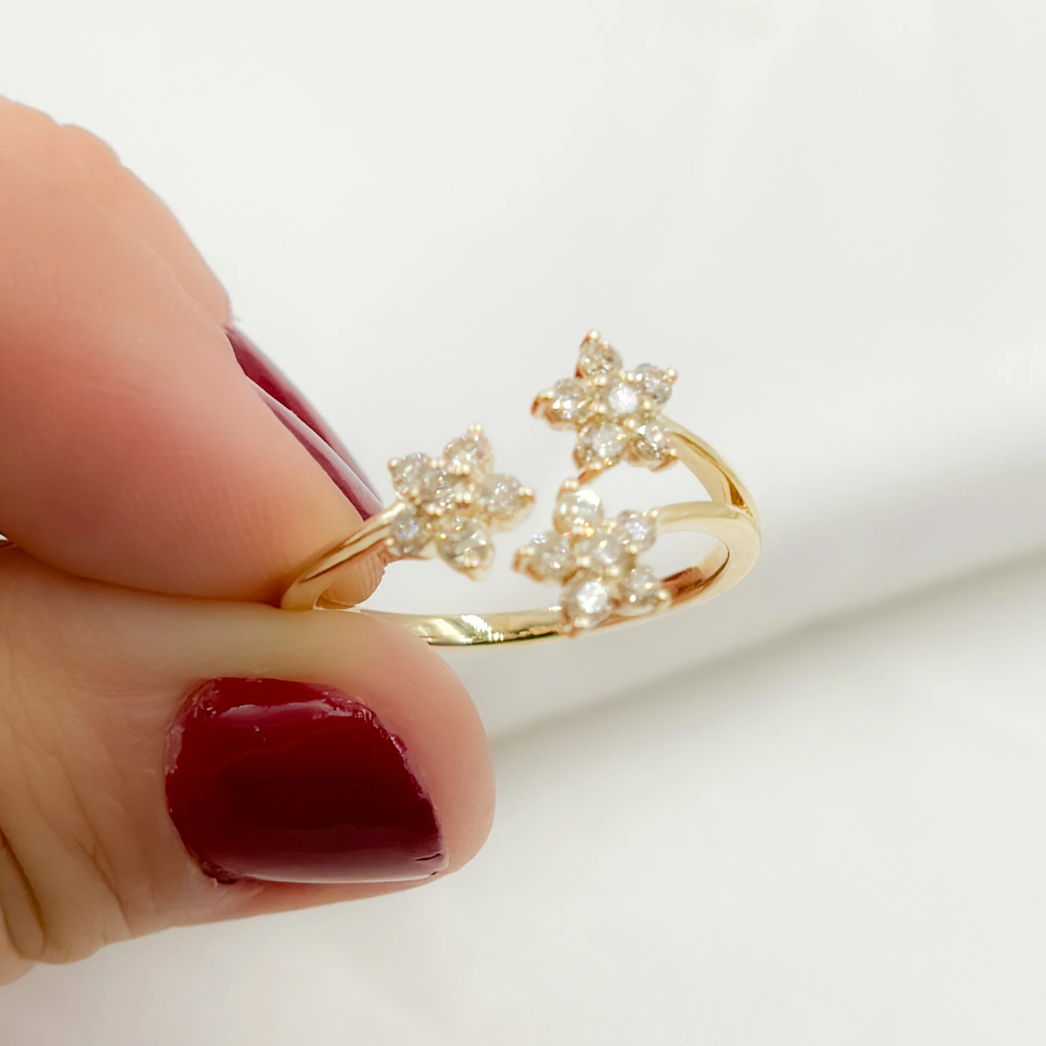 RFH18101. 14K Solid Yellow Gold Diamond Open Flower Ring - Image 5