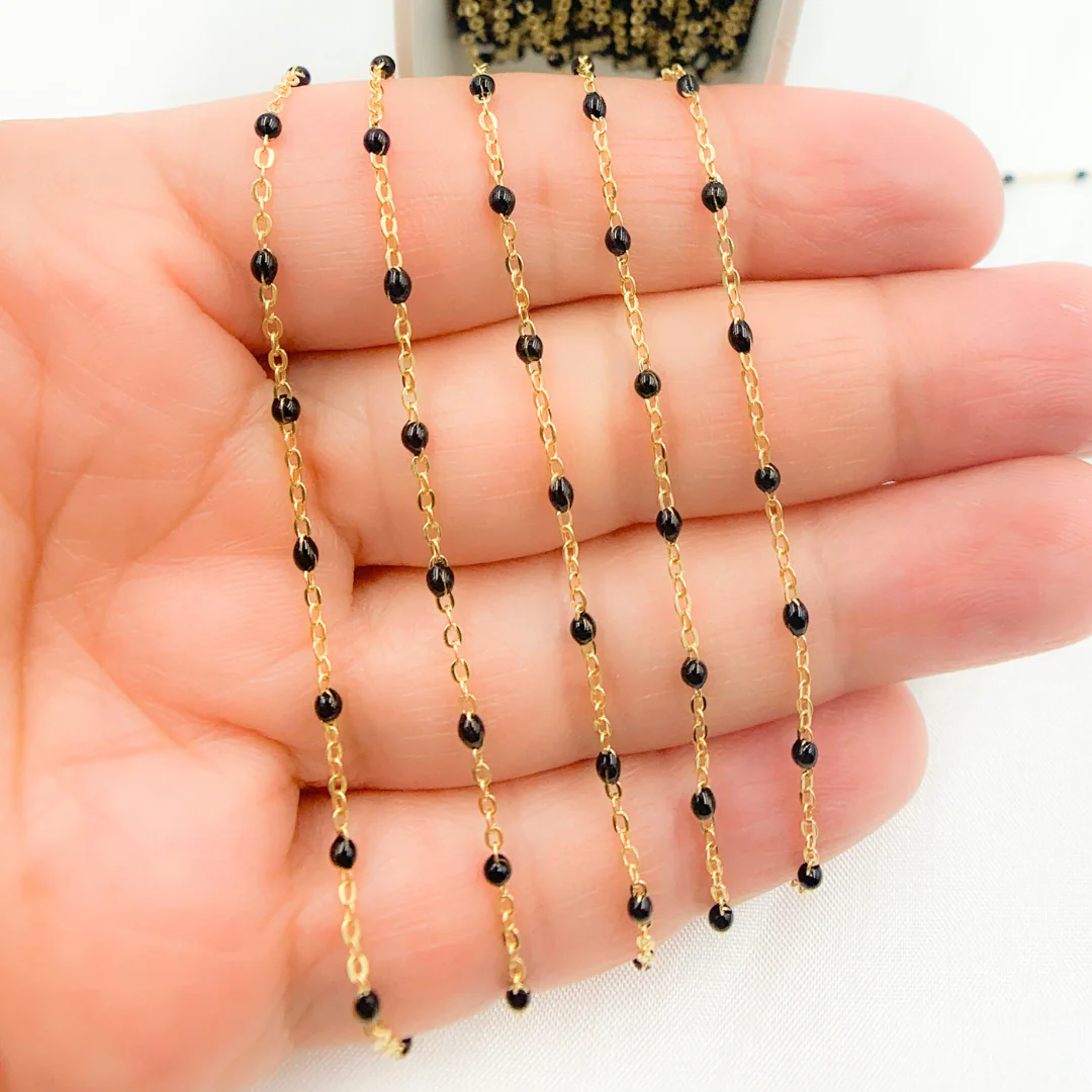 30KFB-NF14Y. 14K Solid Yellow Gold Enamel Black Color Cable Chain - Image 4