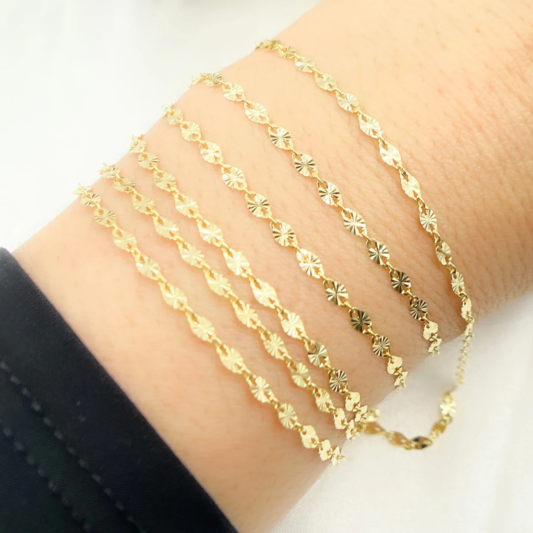 040FA1P122byFt. 14k Solid Yellow Gold Marina Diamond Cut Link Chain - Image 2