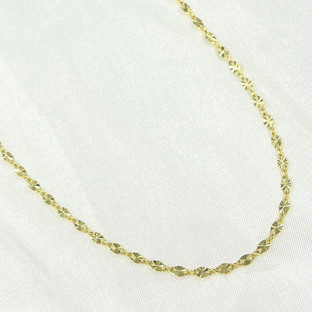 040FA1P122. 14k Solid Yellow Gold Marina Diamond Cut Link Chain - Image 4