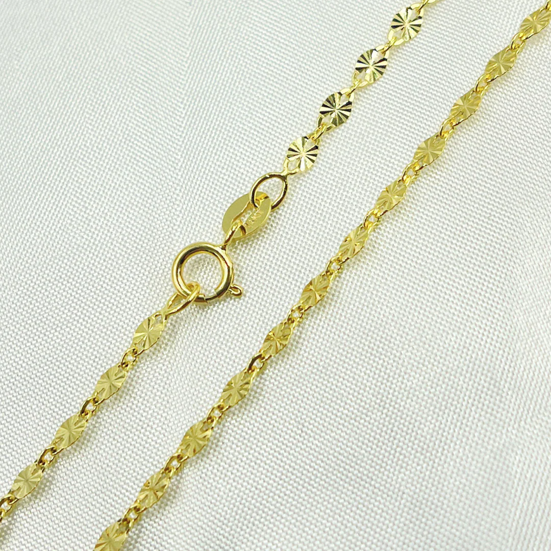 040FA1P122. 14k Solid Yellow Gold Marina Diamond Cut Link Chain - Image 5
