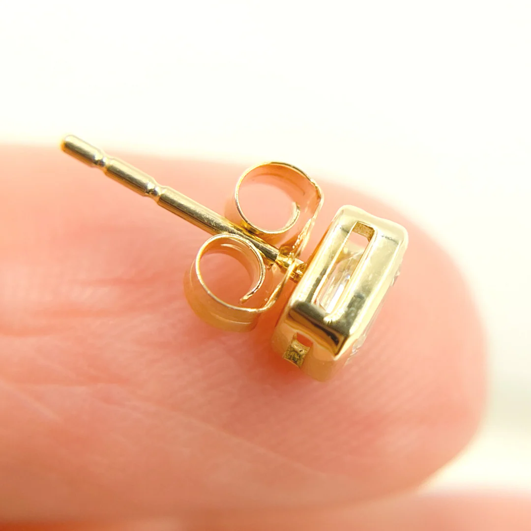 ESH59106Y. 14k Solid Yellow Gold Rectangle Diamond Studs - Image 5