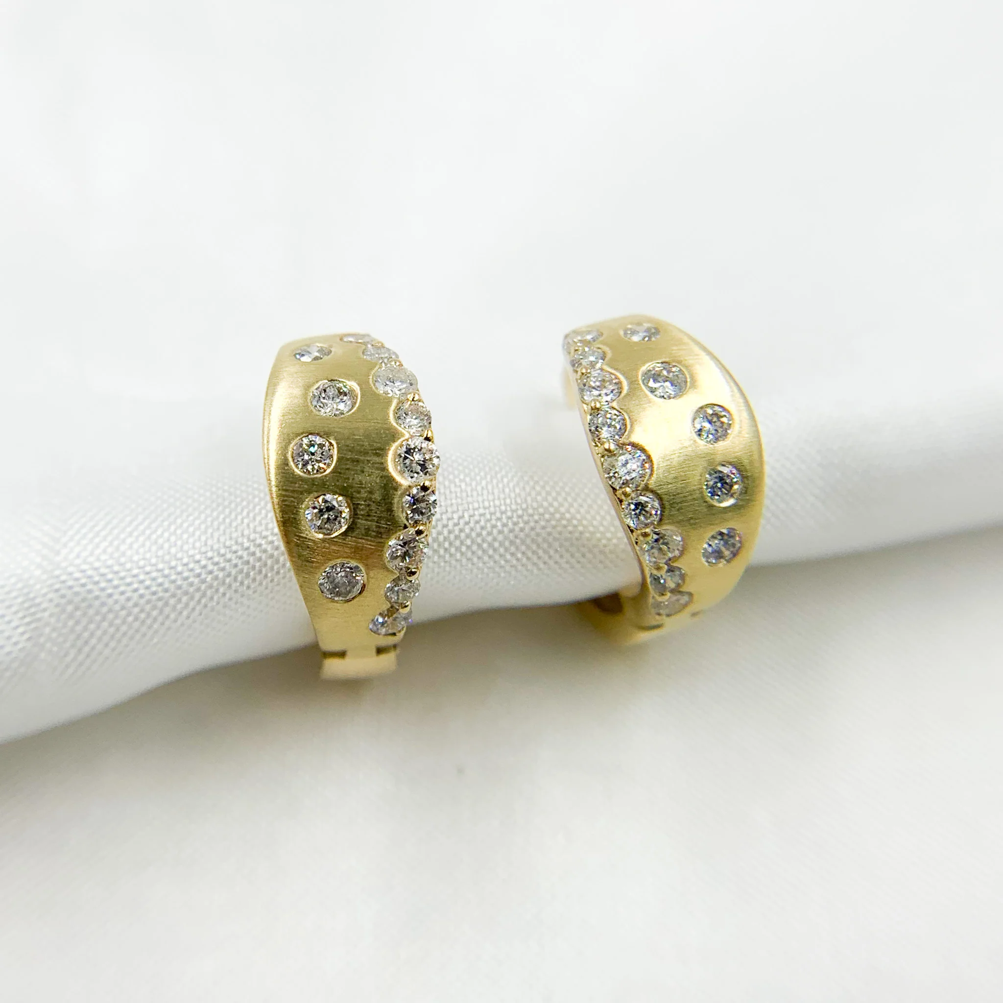 HP401867. 14K Solid Yellow Matte Gold Diamond Hoop Earring