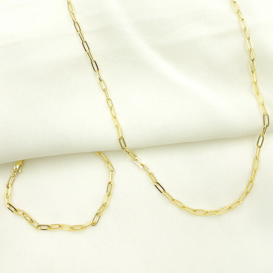 14K45. 14K Solid Gold Flat Paperclip Necklace - Image 3