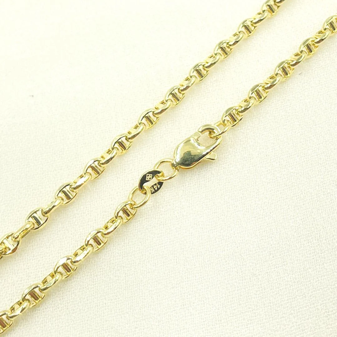 14K52Bracelet. 14K Solid Yellow Gold Diamond Cut Marina Link Bracelet - Image 3