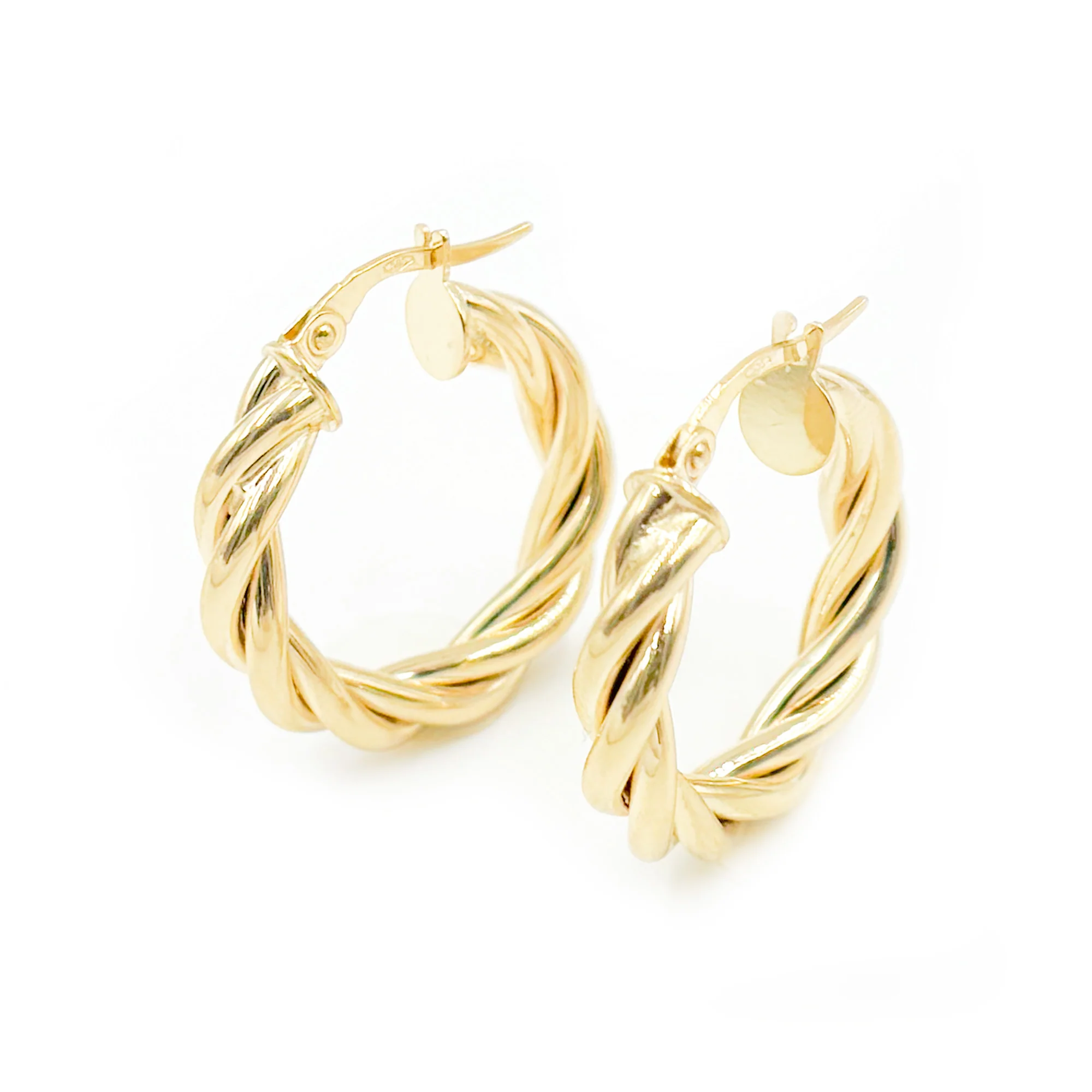 15850004969. 14K Solid Gold Fancy Twisted Hollow Hoop Earrings - Image 5