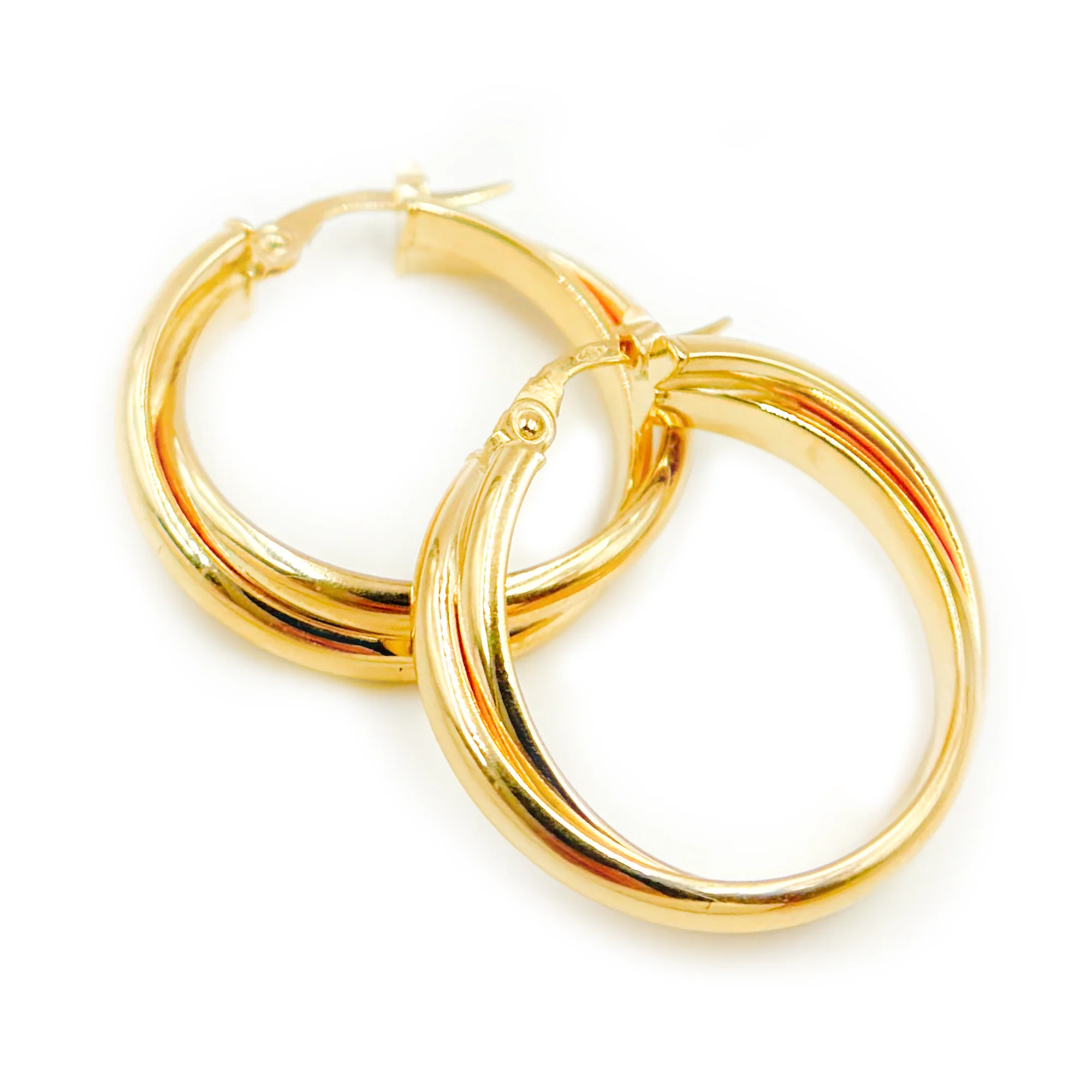 15850021292. 14K Solid Gold Fancy Braided Hollow Hoop Earrings - Image 2