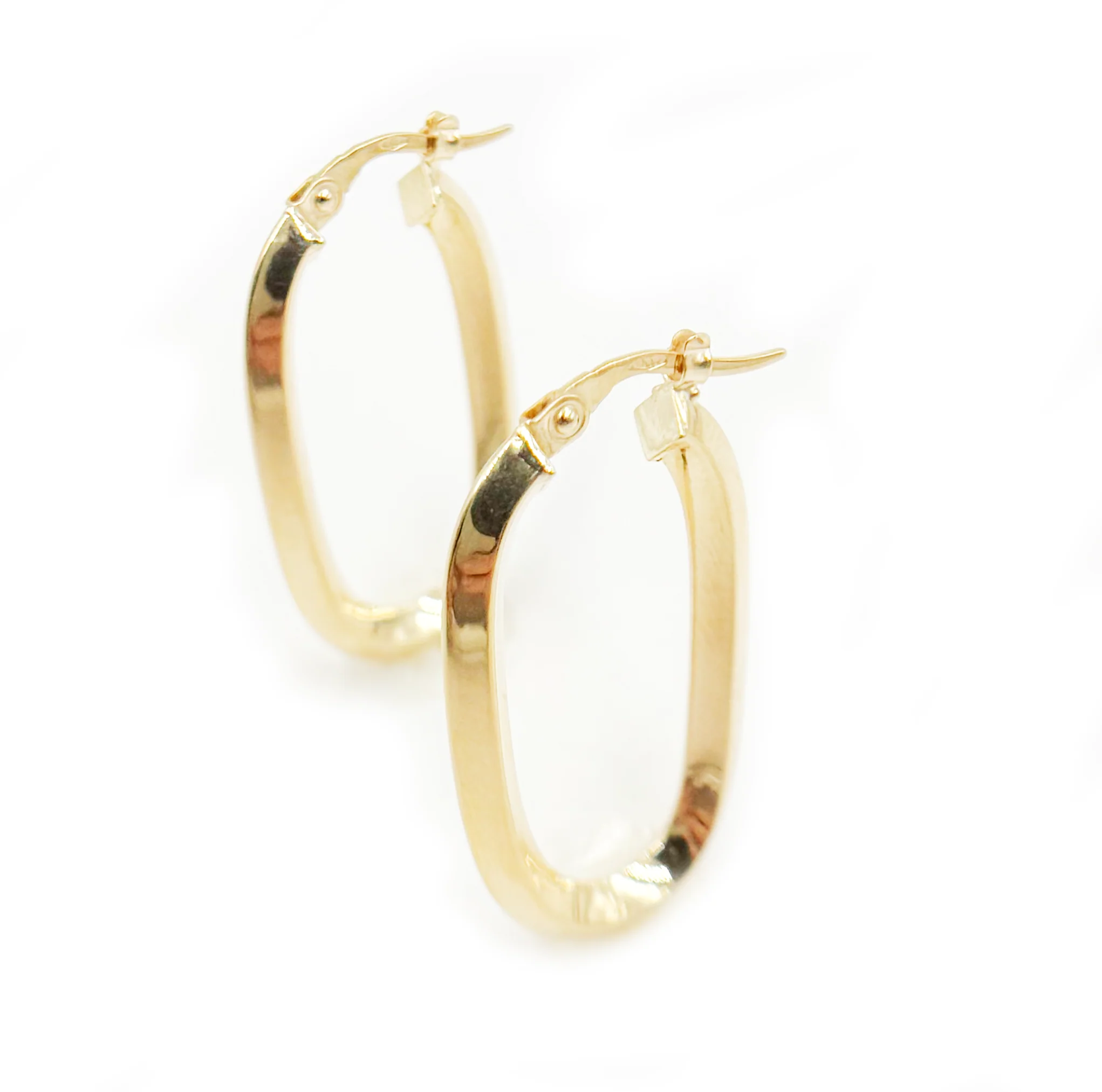 15850021777. 14K Solid Gold Fancy Rectangle Hollow Hoop Earrings - Image 3