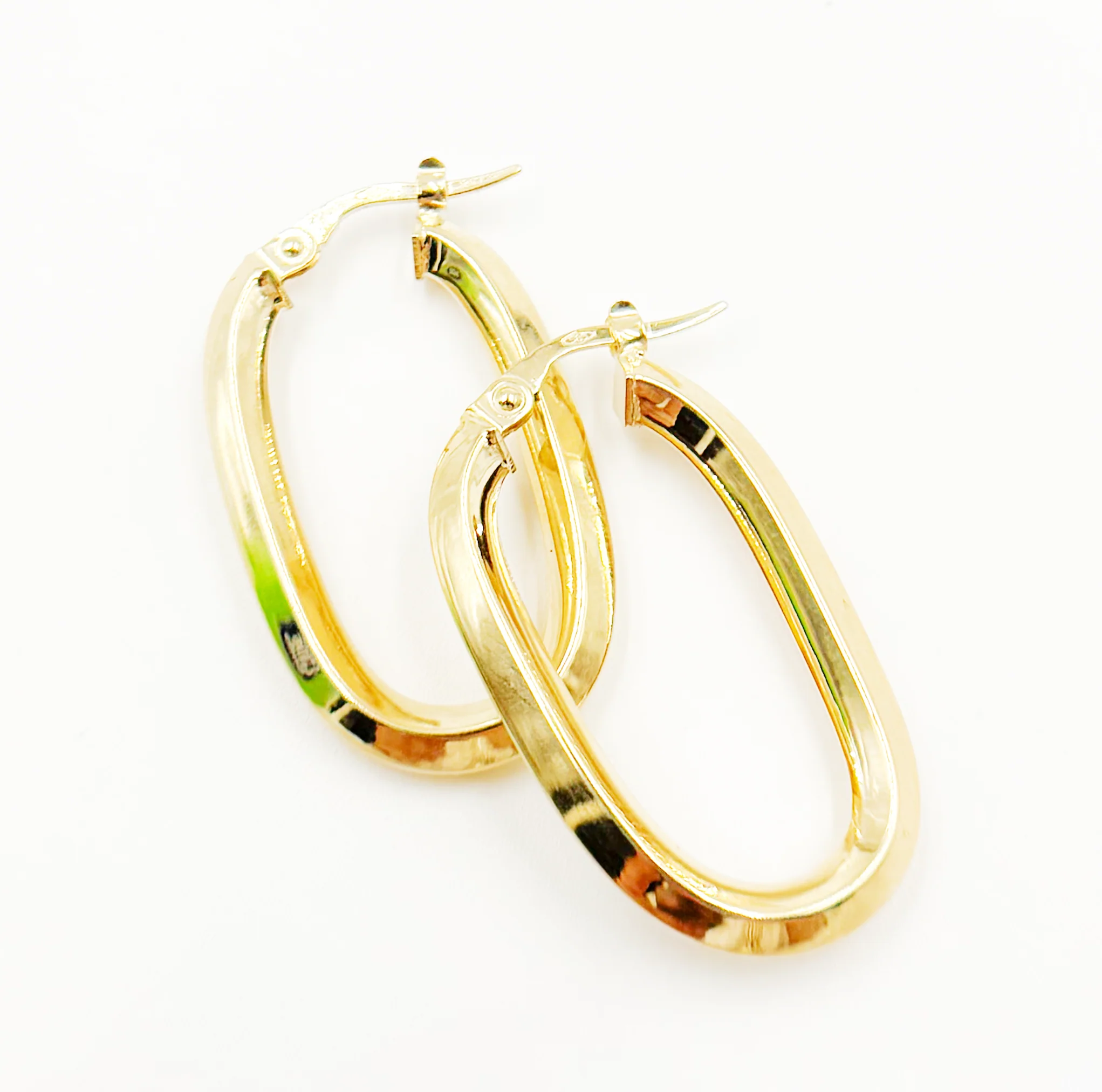 15850021777. 14K Solid Gold Fancy Rectangle Hollow Hoop Earrings - Image 4