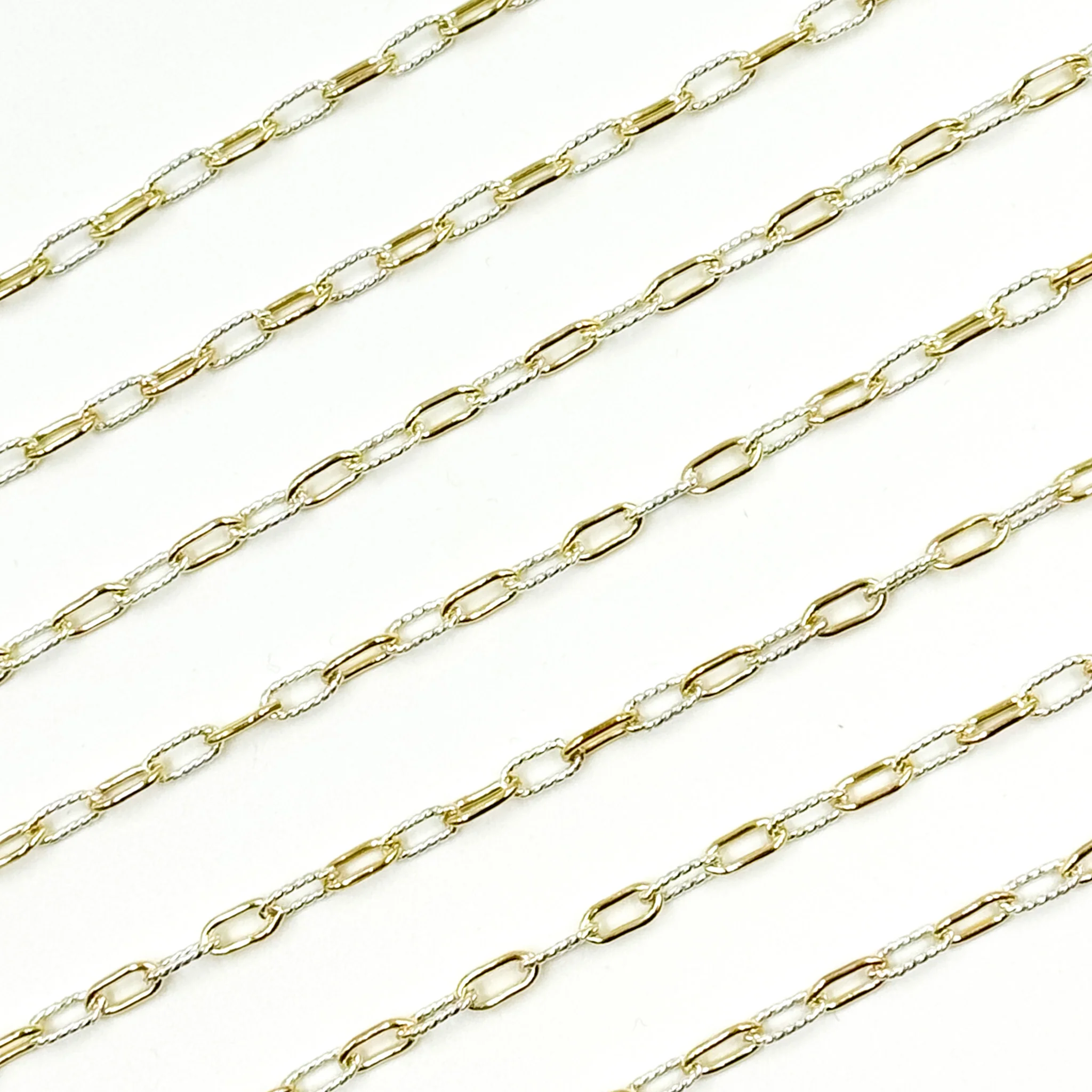 XM3106PZXETT. 14k Gold Filled Smooth and Silver Textured Paperclip Link Chain - Image 6