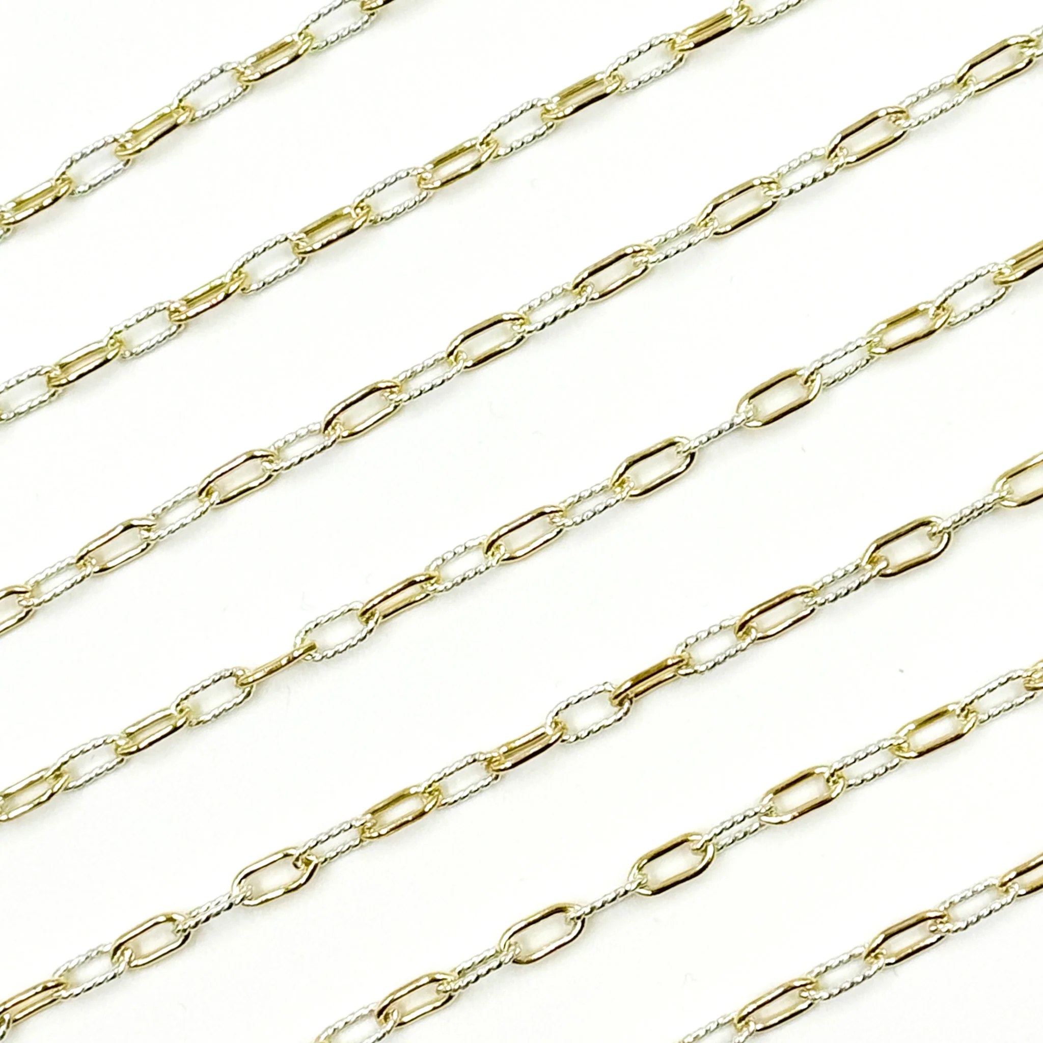 XM3106PZXETT. 14k Gold Filled Smooth and Silver Textured Paperclip Link Chain - Image 8