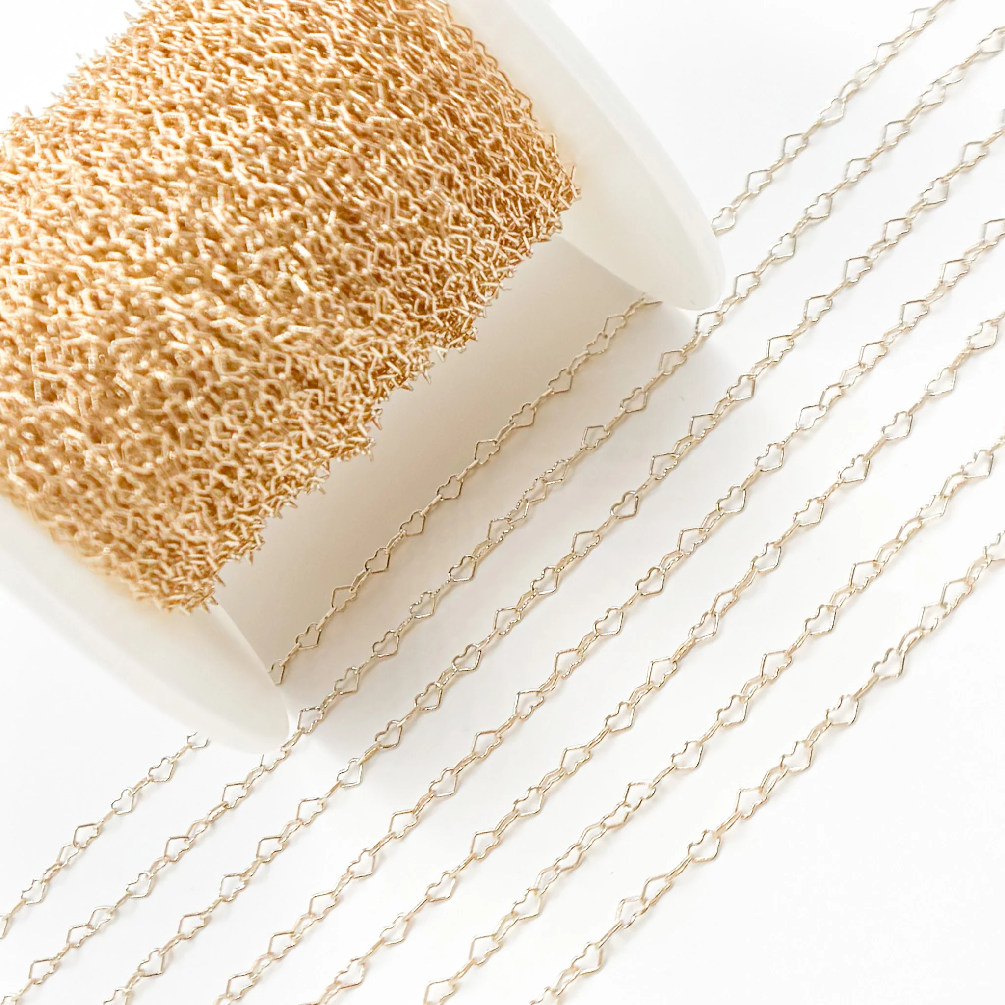 35SP/14KbyFt. 14K Yellow Solid Gold Heart Link Chain - Image 6