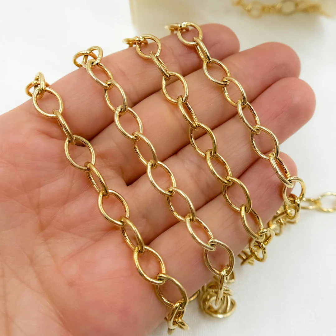 4703GP. Gold Plated 925 Sterling Silver Smooth Hollow Oval Link
