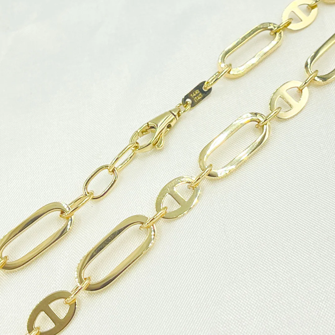 501069MGG. 14K Solid Yellow Hollow Gold Flat Oval Link & Flat Marina Link Chain - Image 2