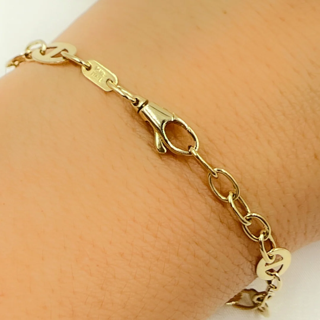 501108MGG Bracelet. 14K Solid Yellow Gold Flat Marina Link Bracelet - Image 4