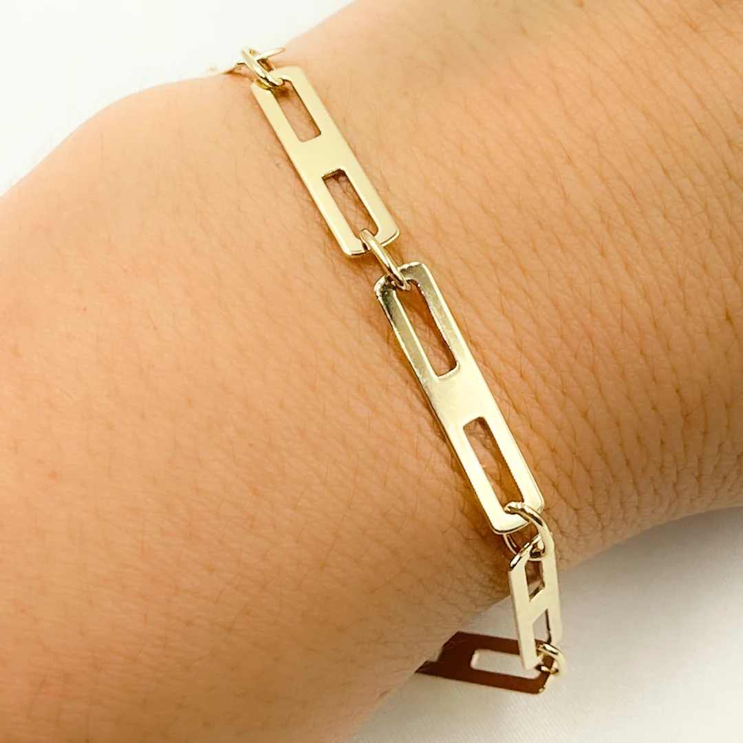 501296G Bracelet. 14k Solid Yellow Gold Mirror Flat Rectangle Link Bracelet - Image 2