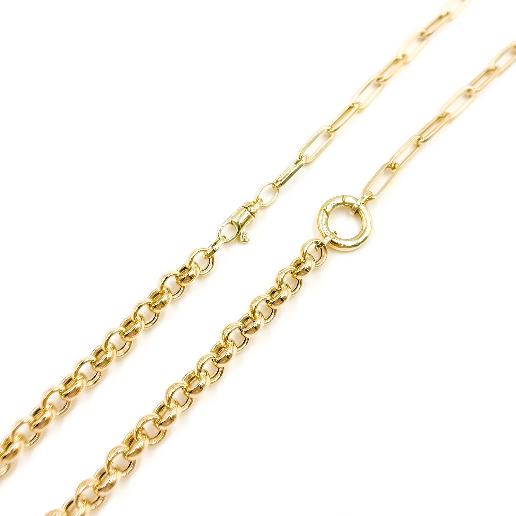 568/914. 14K Solid Gold Hollow Paperclip and Cable Fancy Necklace - Image 3